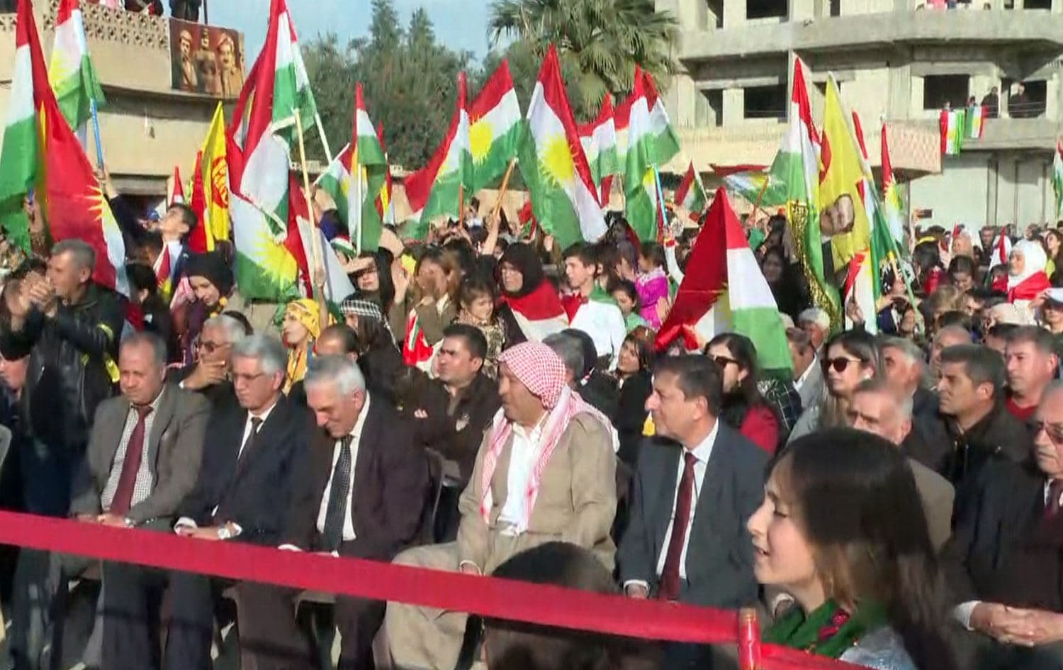 Ceremonies commemorating Barzani's death in Rojava. Photo: Screenshot from video submitted to Rudaw