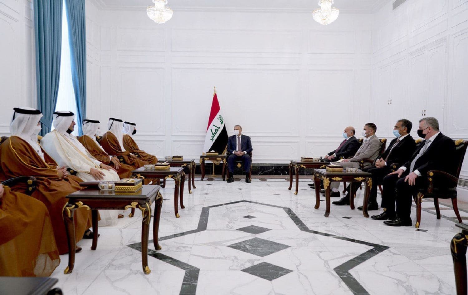 Iraqi Prime Minister Mustafa al-Kadhimi meets with the Qatari delegation in Baghdad on March 24, 2021. Photo: PM's Office/Twitter 