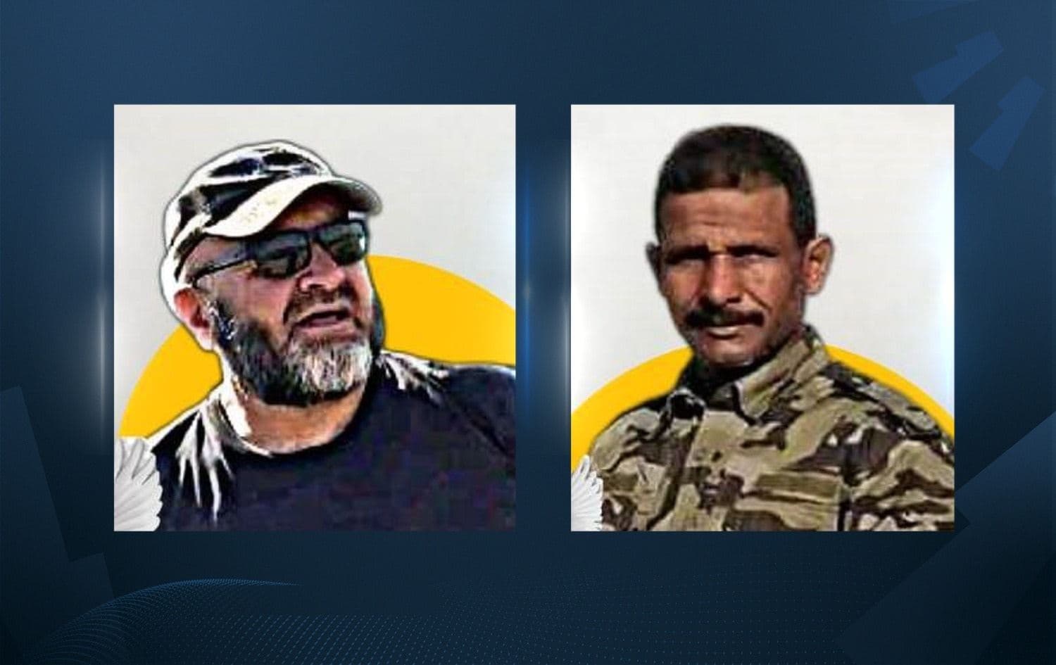 Hassan Muhammad al-Asadi (left), commander of a regiment in Brigade 314, and an unnamed fighter from Brigade 315. Photos: Telegram