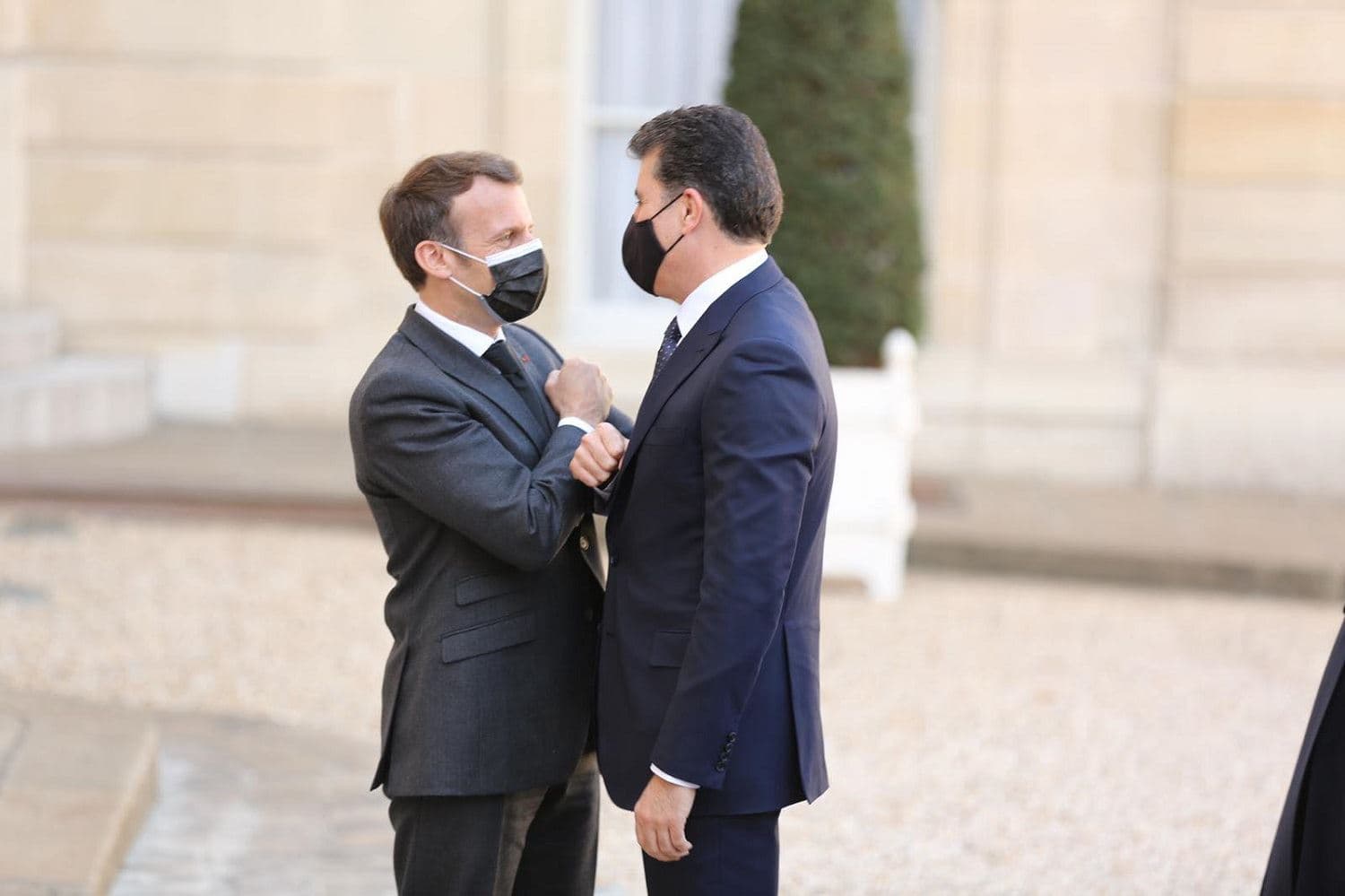 Kurdistan Region President Nechirvan Barzani and French President Emmanuel Macron meet at Elysee Palace in Paris on March 30, 2021. Photo: Kurdistan Region Presidency