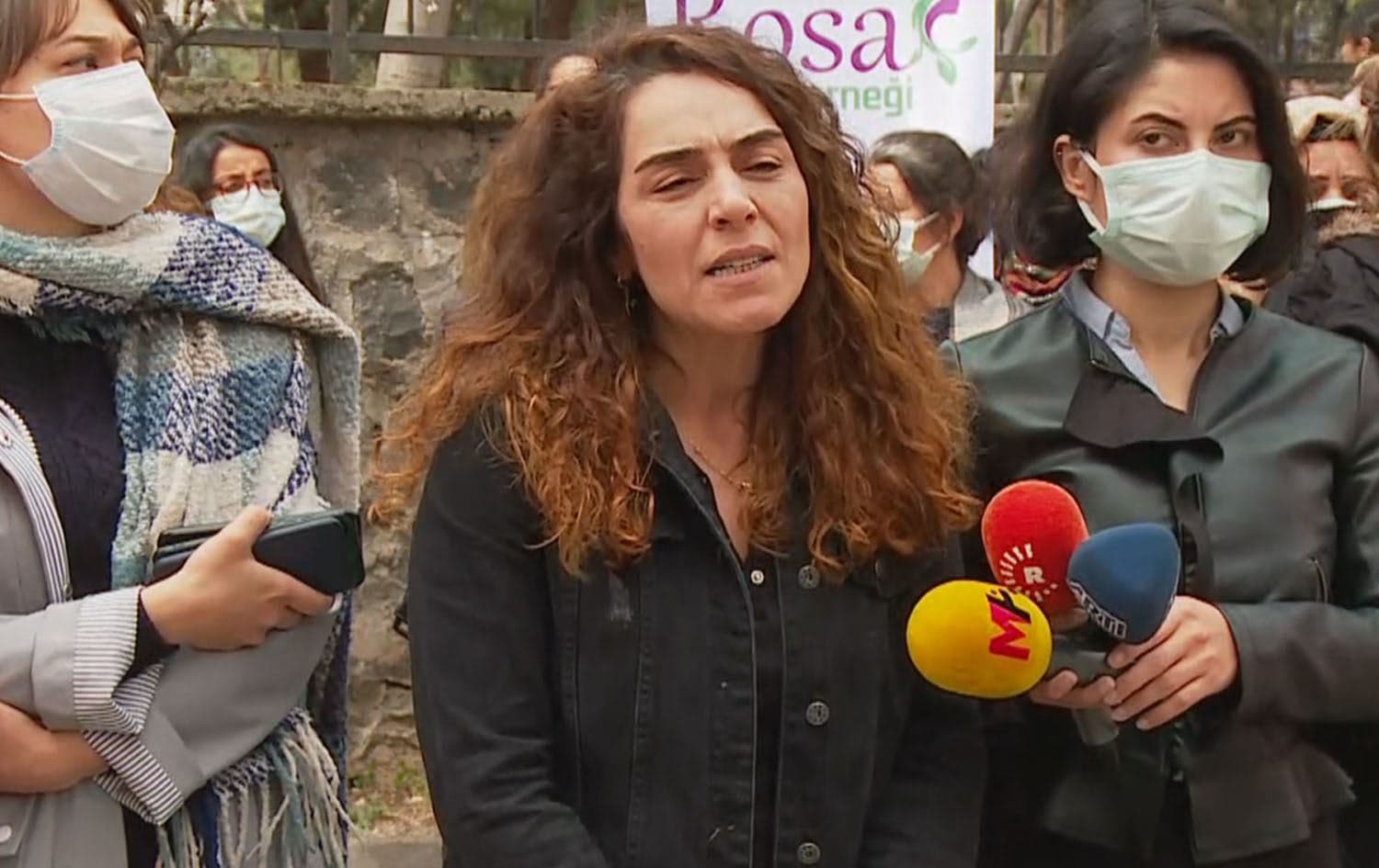 Adalet Kaya, head of Rosa Women's Foundation, speaks to reporters in Diyarbakir. Date: April 5, 2021. Photo: Rudaw
