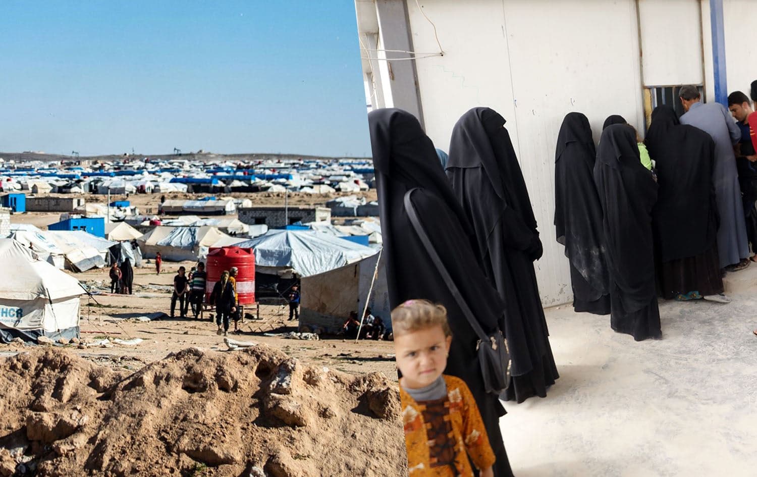 From left: al-Hol camp and Iraqis registering to return to their hometowns. Photos: AFP and ANHA. Graphic: Ahmed Bahram/Rudaw