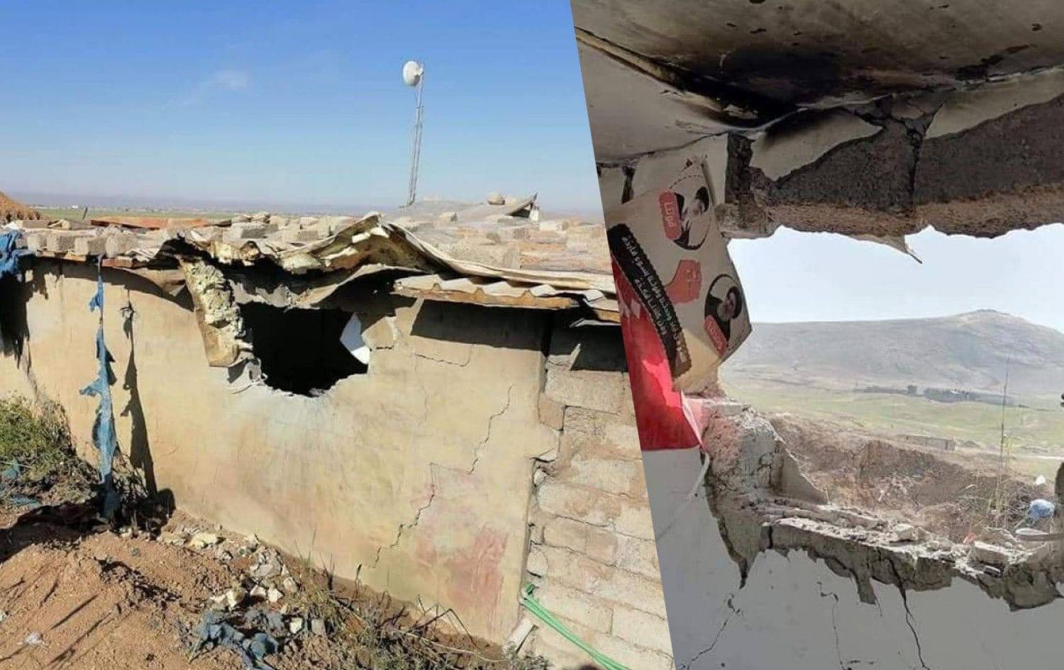 Damage from a rocket attack on a base of the PMF’s Brigade 30 near Bartella, Nineveh province is seen in photos shared on PMF-linked Telegram channels on April 15, 2021. Photo: PMF media