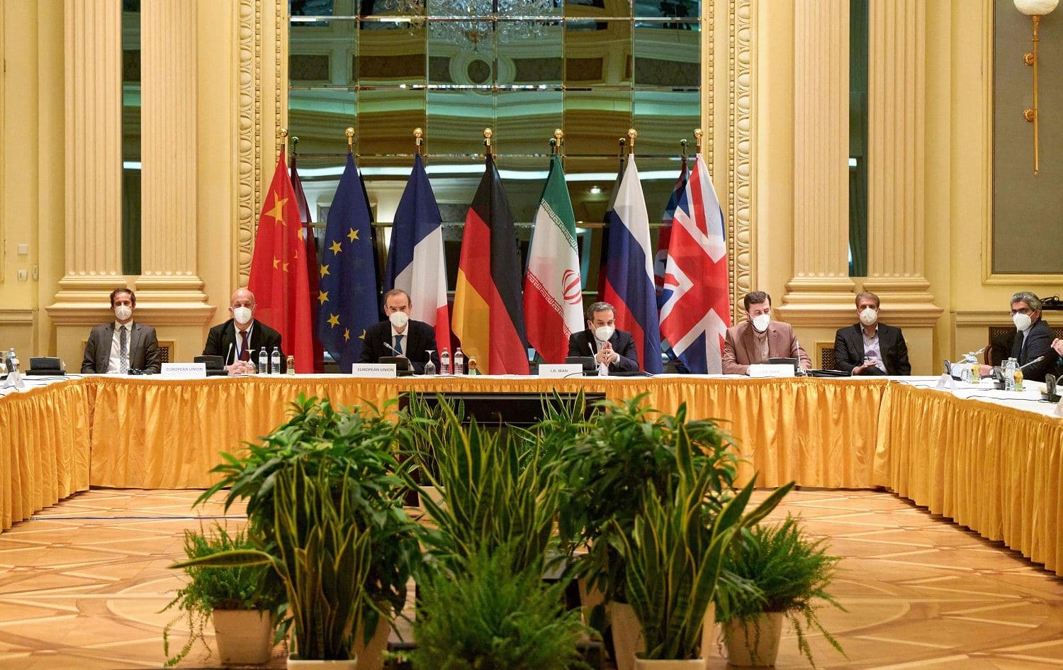 Delegates from Germany, France, Britain, China, Russia and Iran attending a meeting in Vienna to discuss salvaging the nuclear deal, on April 17, 2021. Photo: handout/EU delegation/AFP