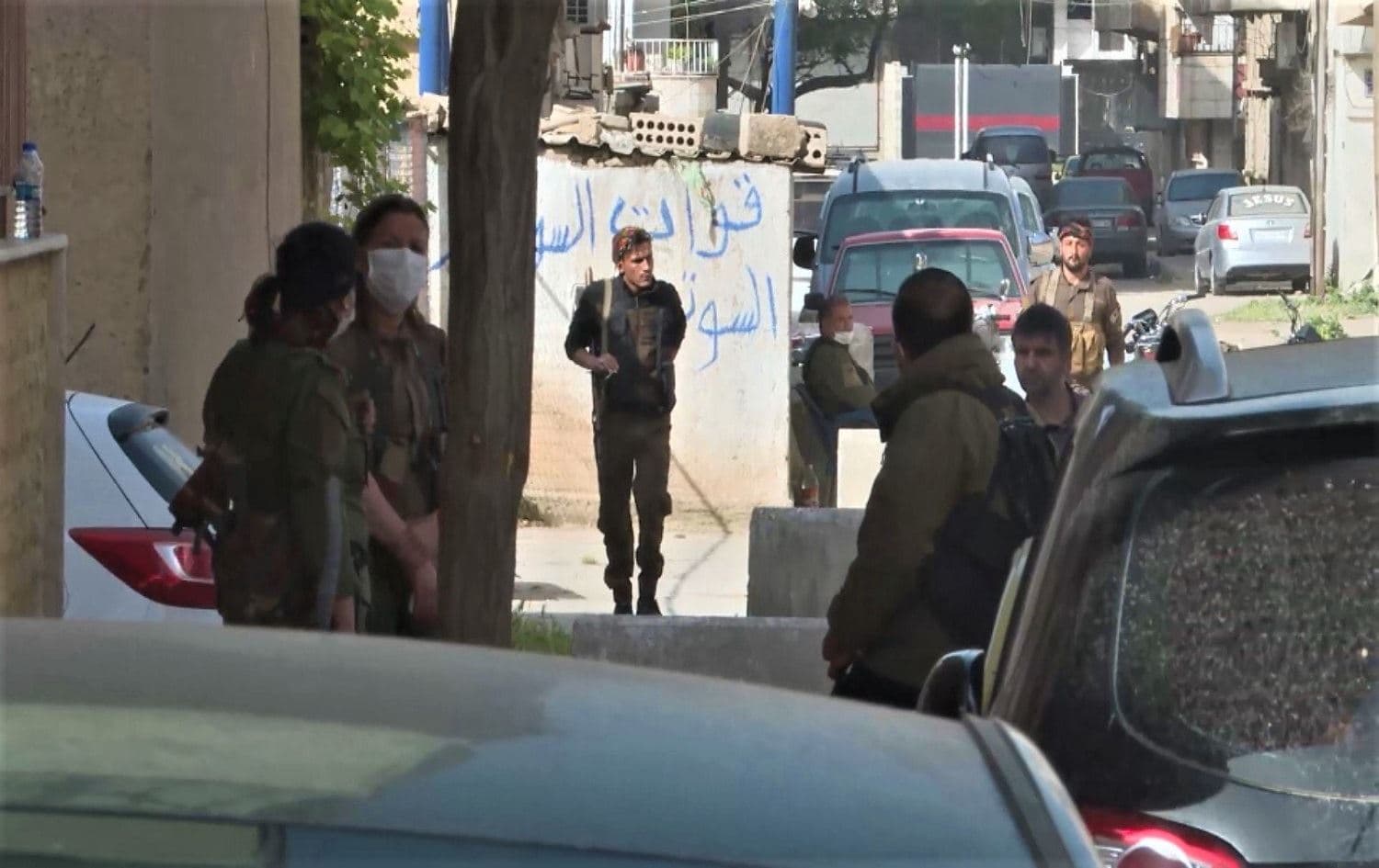 Clashes broke out on Tuesday between Asayish forces and Syrian-backed militia in Qamishli, NE Syria. April 21, 2021. Photo: screenshot/Rudaw