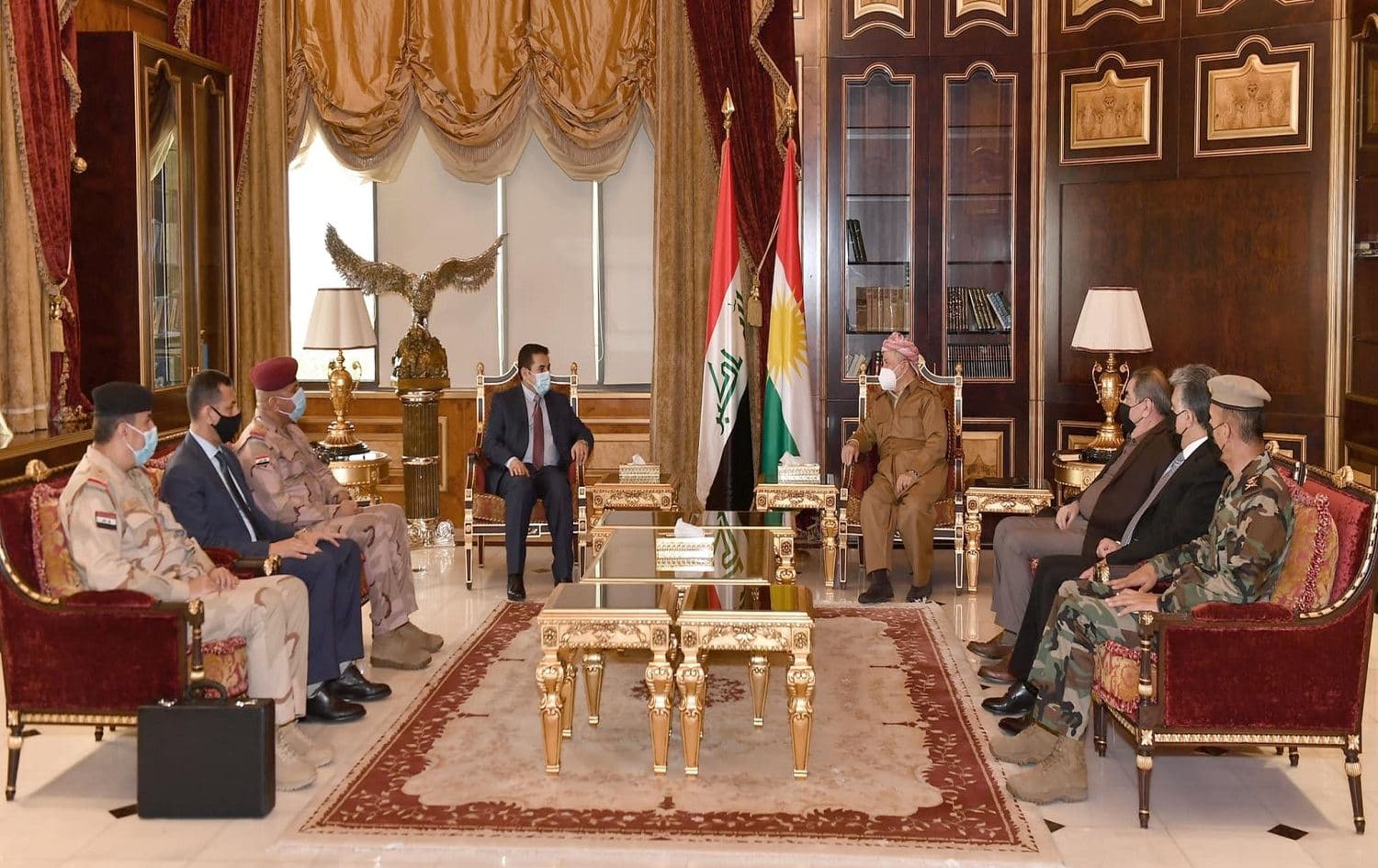 Masoud Barzani meets with an Iraqi delegation on May 9, 2021. Photo: Barzani headquarters/Facebook 