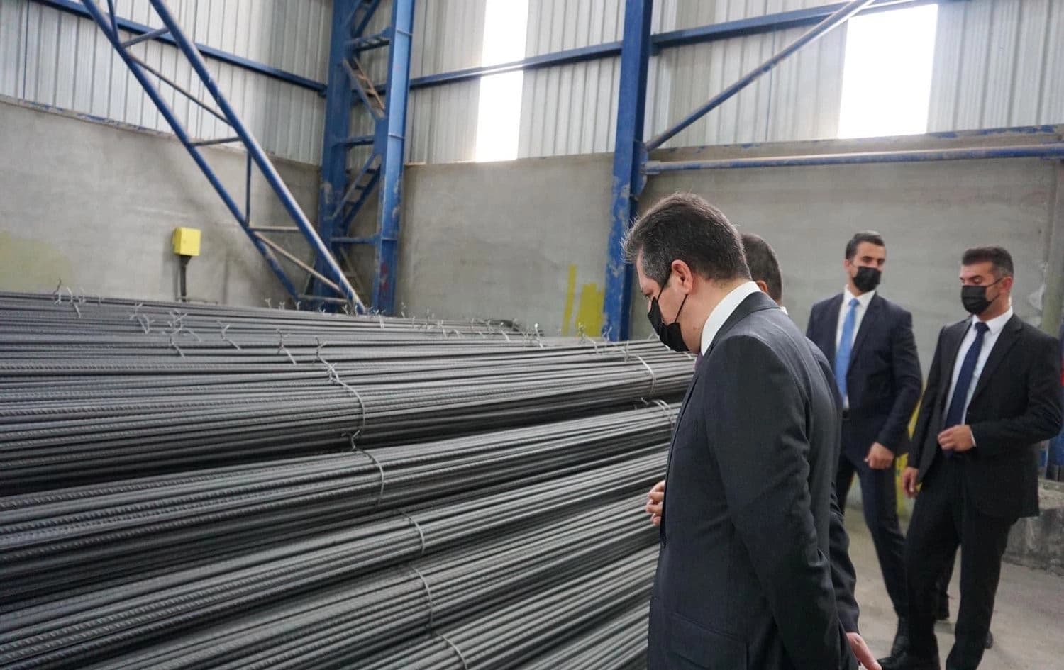 PM Masrour Barzani inspects steel factory in Erbil, May 18, 2021 Photo: Handout/KRG