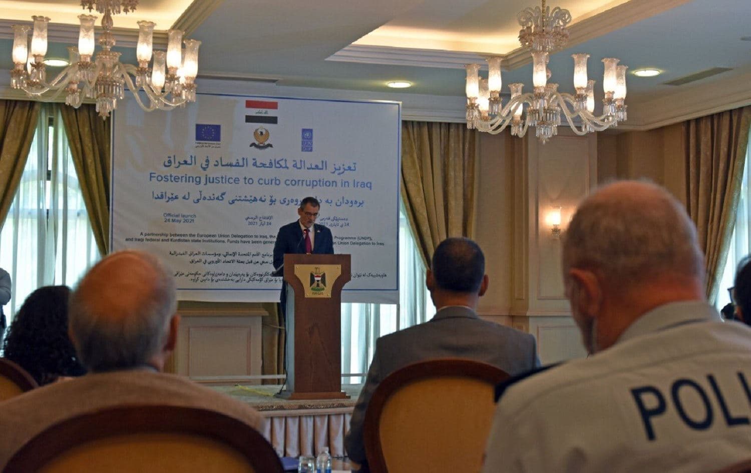 Martin Huth, European Union ambassador to Iraq, speaks at the launch of an anti-corruption project in Baghdad on May 25, 2021. Photo: Martin Huth/Twitter