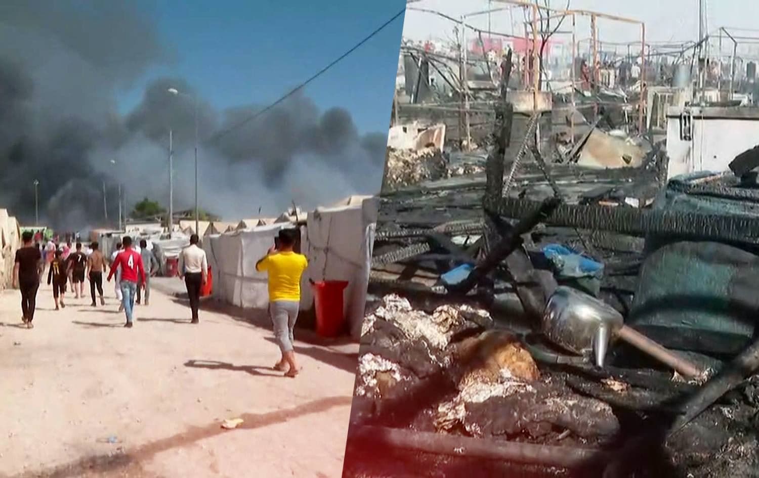 Scenes from a fire that broke out in Duhok's Sharia IDP camp on June 4, 2021. Photo: Rudaw