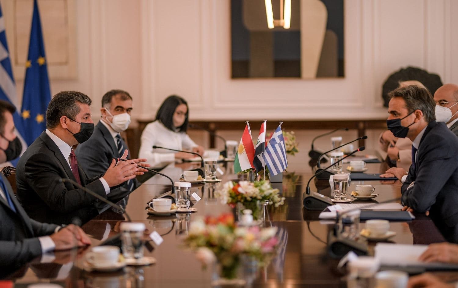 Kurdistan Region PM Masrour Barzani and Greek PM Kyriakos Mitsotakis in Athens on June 11, 2021. Photo via PM Barzani's office/Twitter
