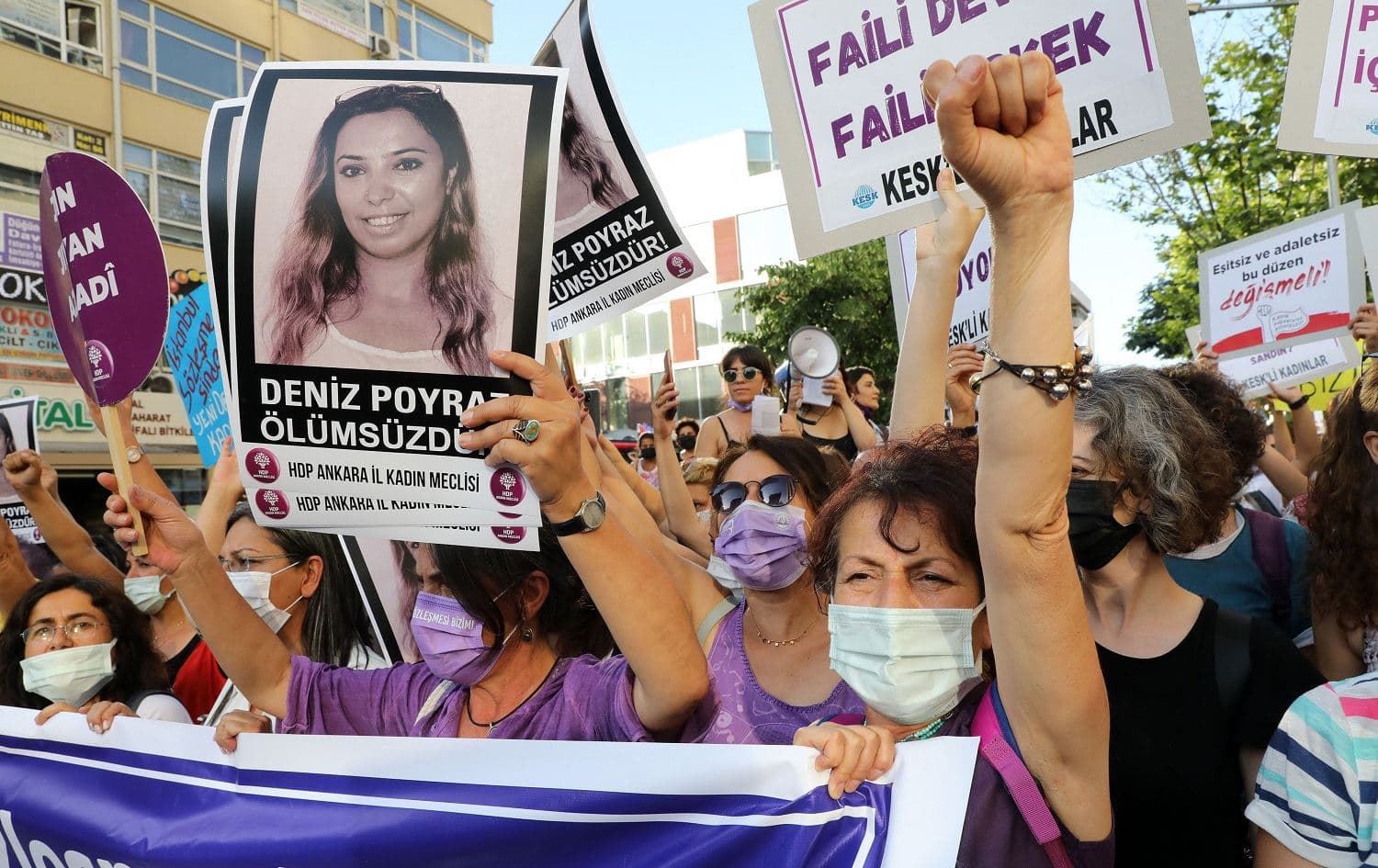 Demonstrators take part in a protest against Turkey's withdrawal from the Istanbul Convention in Ankara, on July 1, 2021. Photo: Adem Altan/AFP