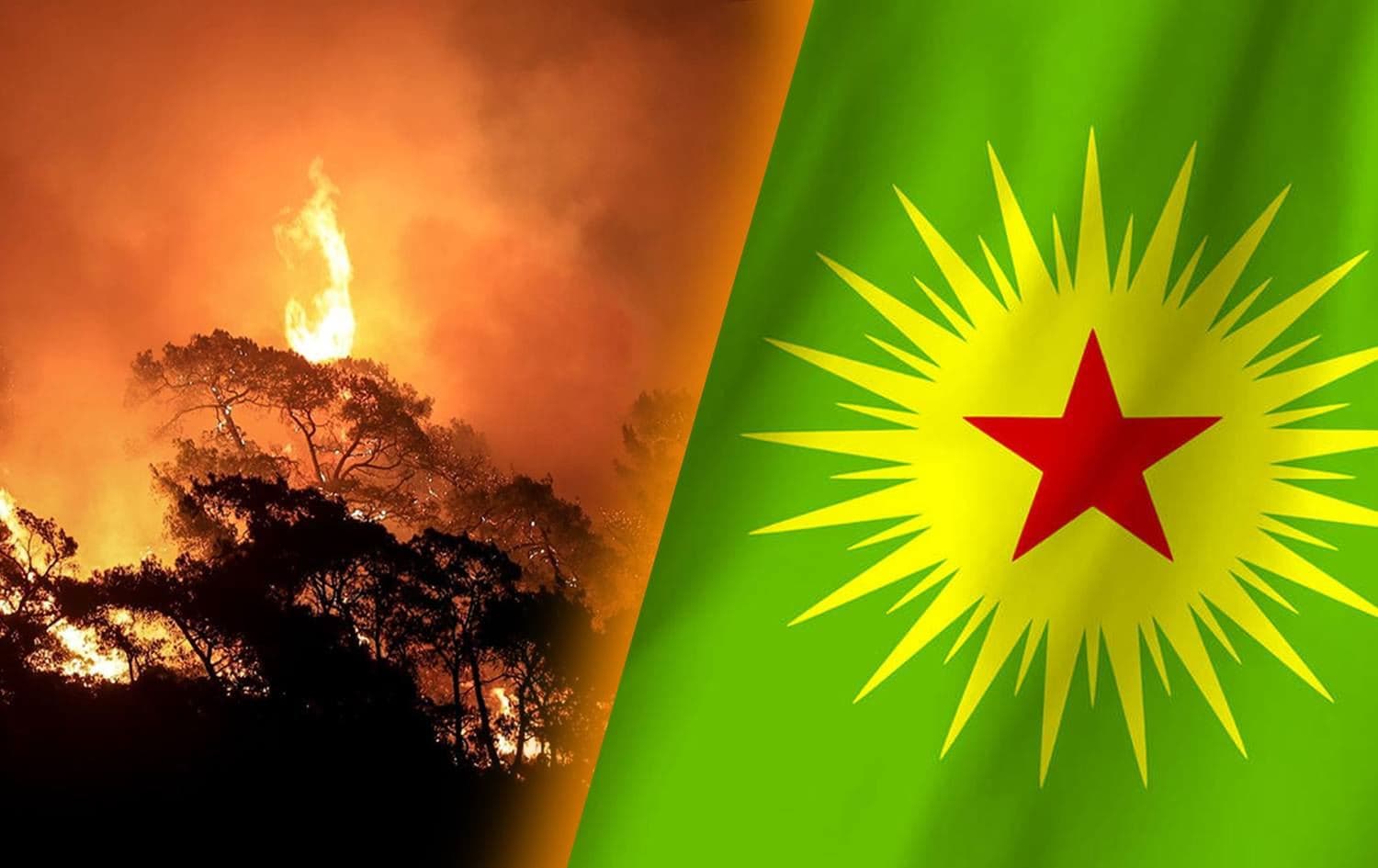 From left: An AA file photo of one of the recent wildfires in Turkey, and the logo of the KCK.