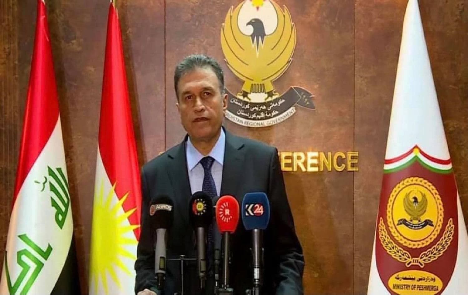 Deputy Peshmerga Minister Sarbast Lazgin speaking on August 18, 2021. Photo: Ministry of Peshmerga 