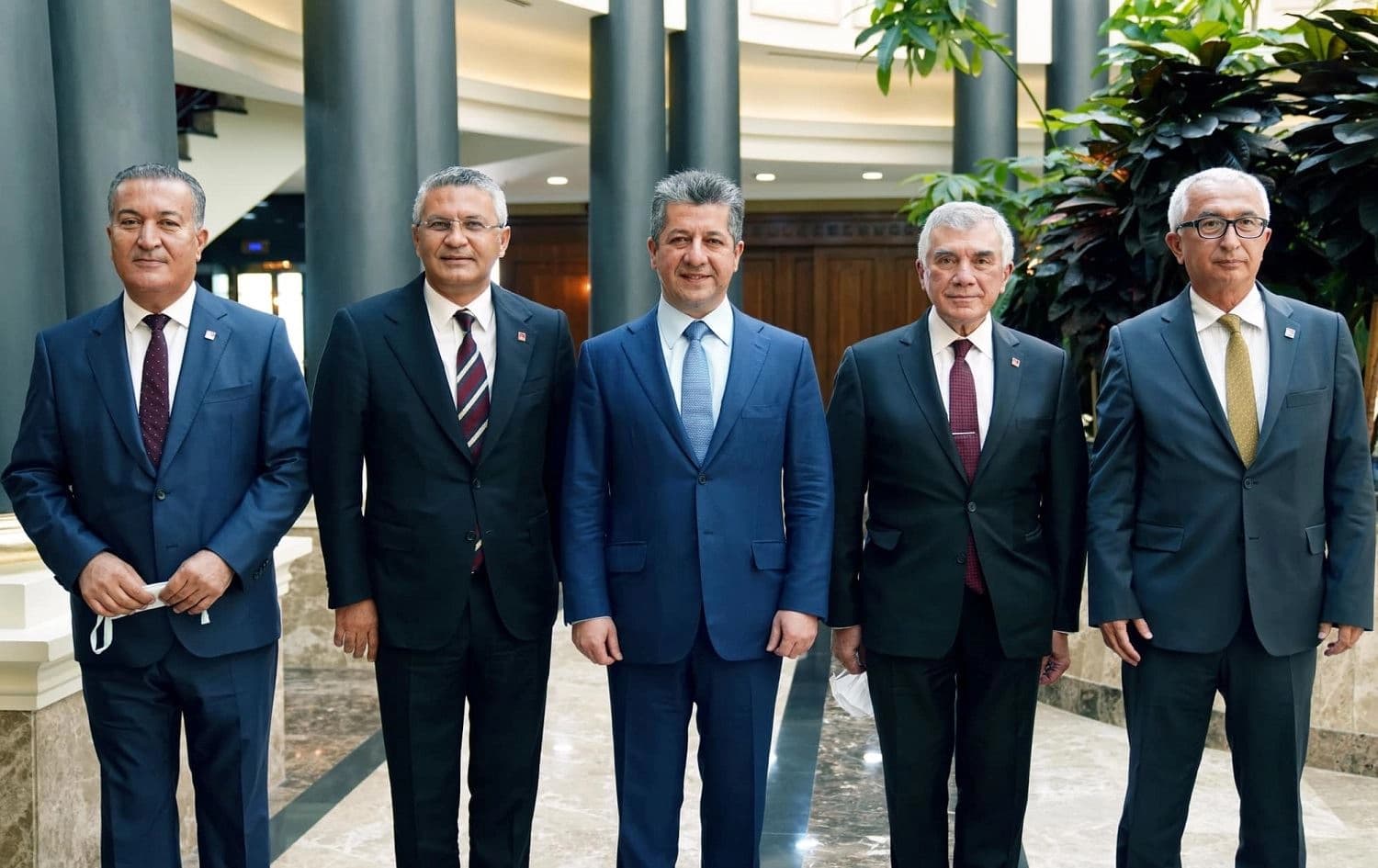 Kurdistan Region Prime Minister Masrour Barzani (centre) welcomed a CHP delegation, led by CHP vice president for foreign affairs Oguz Kaan Salici (second left), in Erbil on September 5, 2021. Photo: handout/PM's office