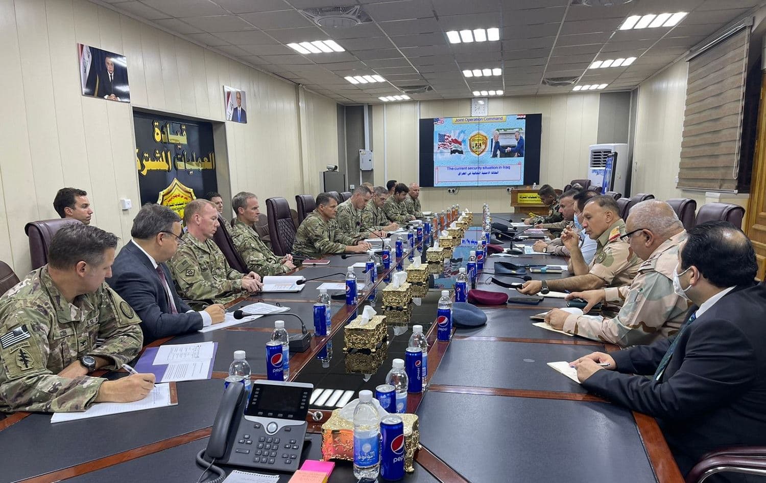 A meeting between Iraq’s Joint Operation Command and the US-led coalition against ISIS on September 16, 2021. Photo: handout/Security Media Cell