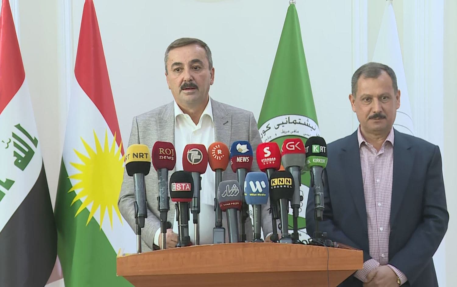 PUK presidency member Majeed Hamadamin speaks to the media on October 11, 2021. Photo: screengrab/Rudaw