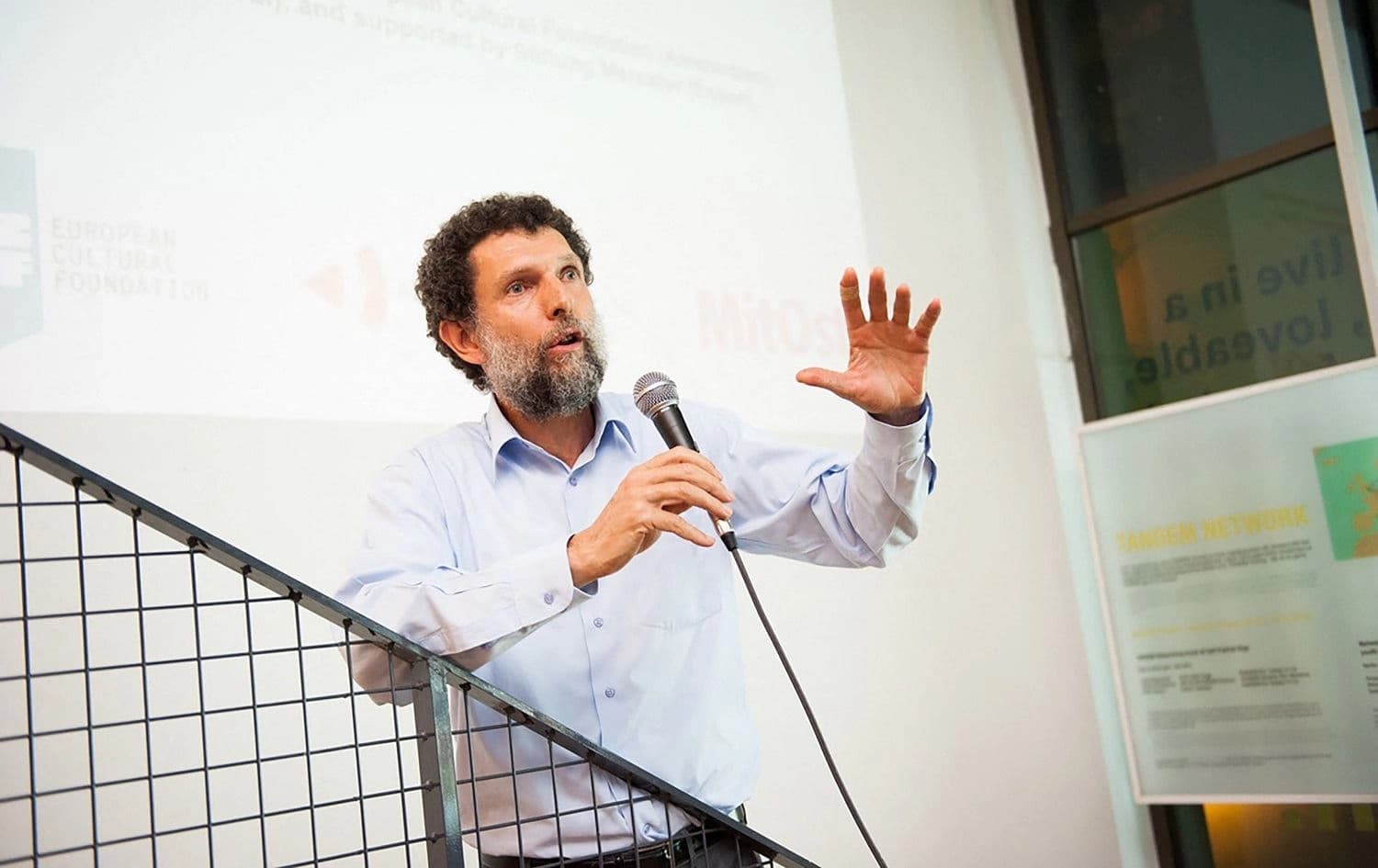 This undated handout photograph released on October 15, 2021 by the Anadolu Culture Center shows Parisian-born Turkish philanthropist Osman Kavala speaking during an event in Istanbul. Photo: AFP/Anadolu Culture Center