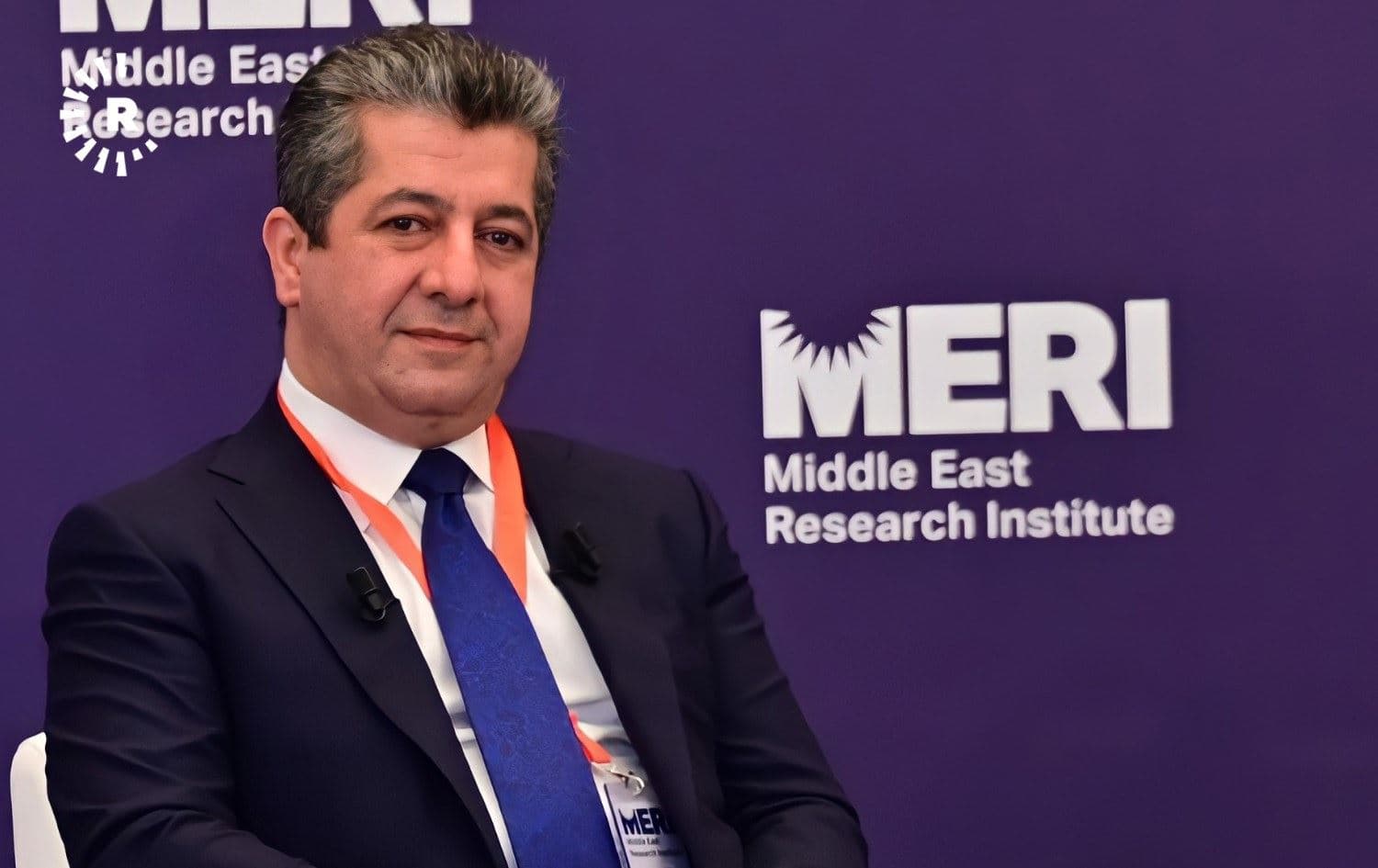 Kurdistan Region Prime Minister Masrour Barzani speaks at the Middle East Research Institute (MERI) forum in Erbil on Wednesday, October 27, 2021. Photo: Rudaw