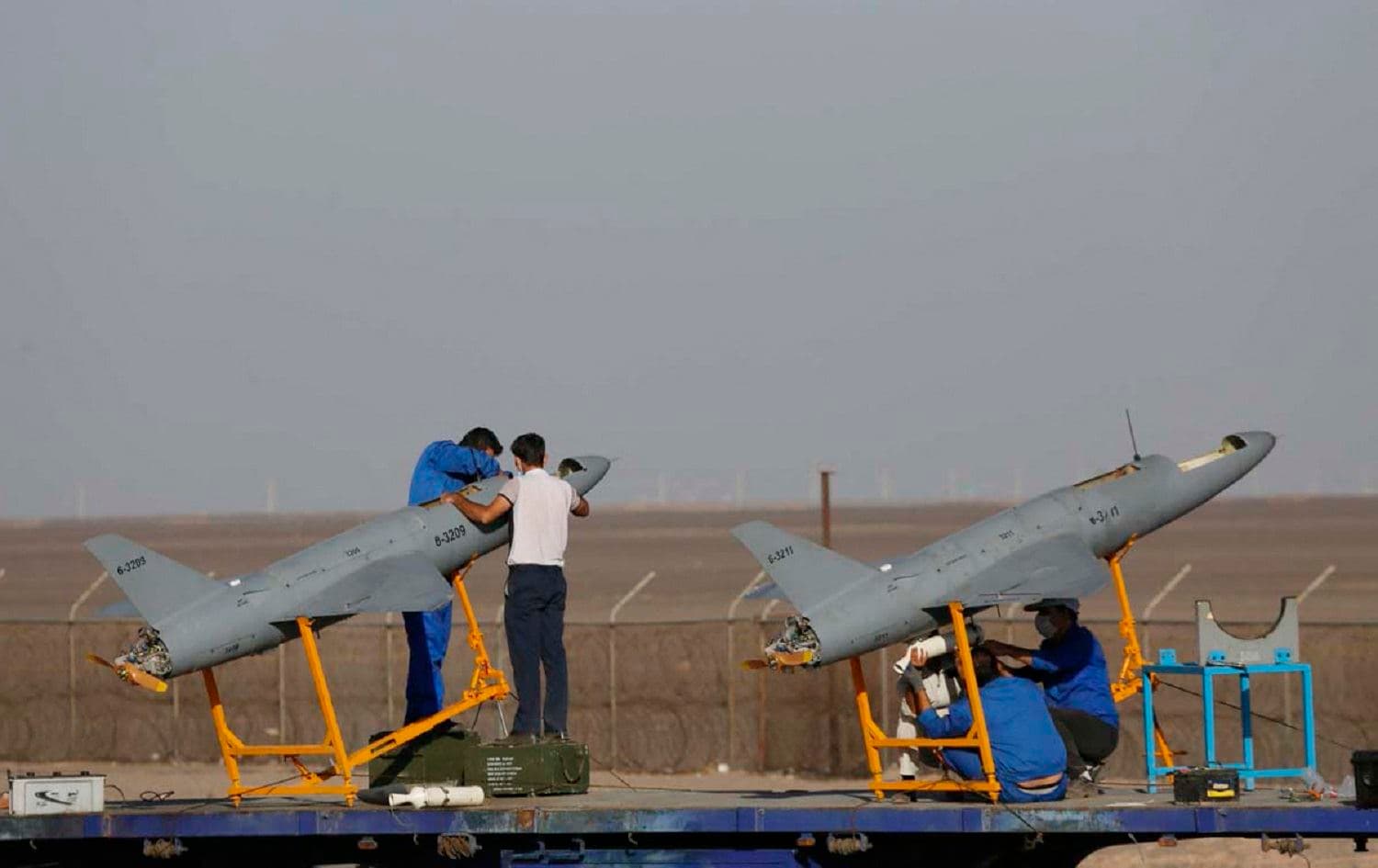 Iranian military personnel inspecting drones during a military exercise at an undisclosed location in Iran on October 21, 2021. Photo: Iranian army/ho/AFP