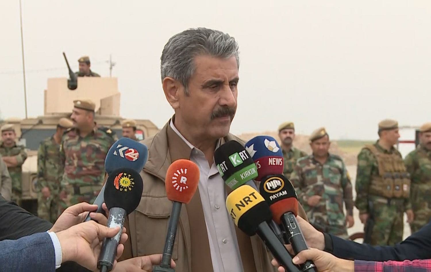 Commander of Peshmerga forces in Kikuk Nuri Hama Ali speaks to reporters on October 31, 2021. Photo: screengrab/Rudaw