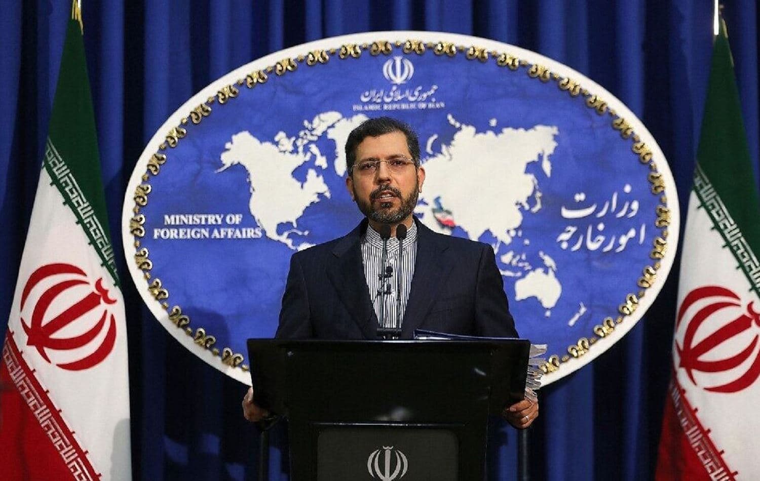 Iran's foreign ministry spokesperson Saeed Khatibzadeh in a press conference. File photo/AFP