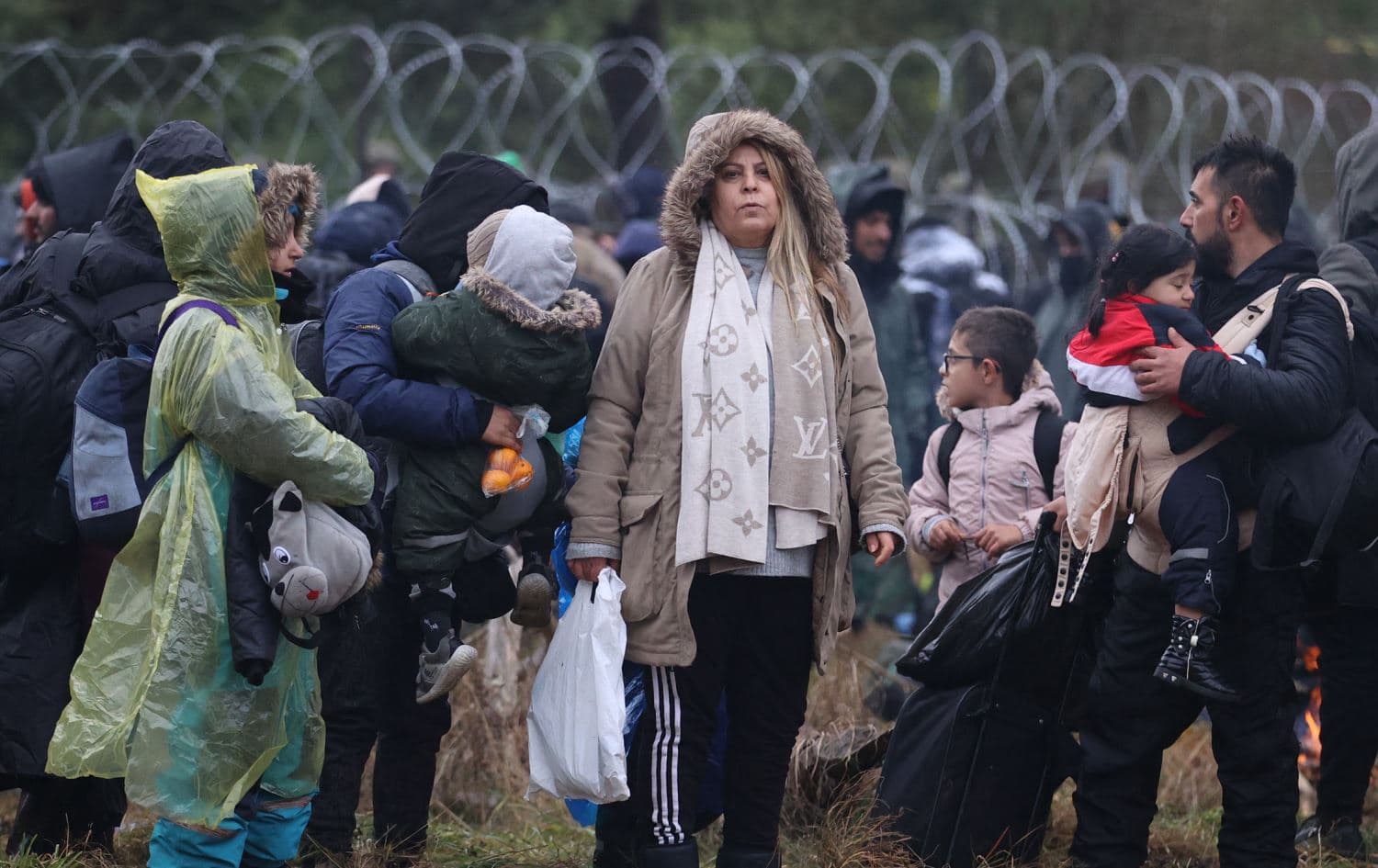 Migrants at the Belarusian-Polish border on November 8, 2021. Photo: Leonid Shcheglov / BELTA / AFP