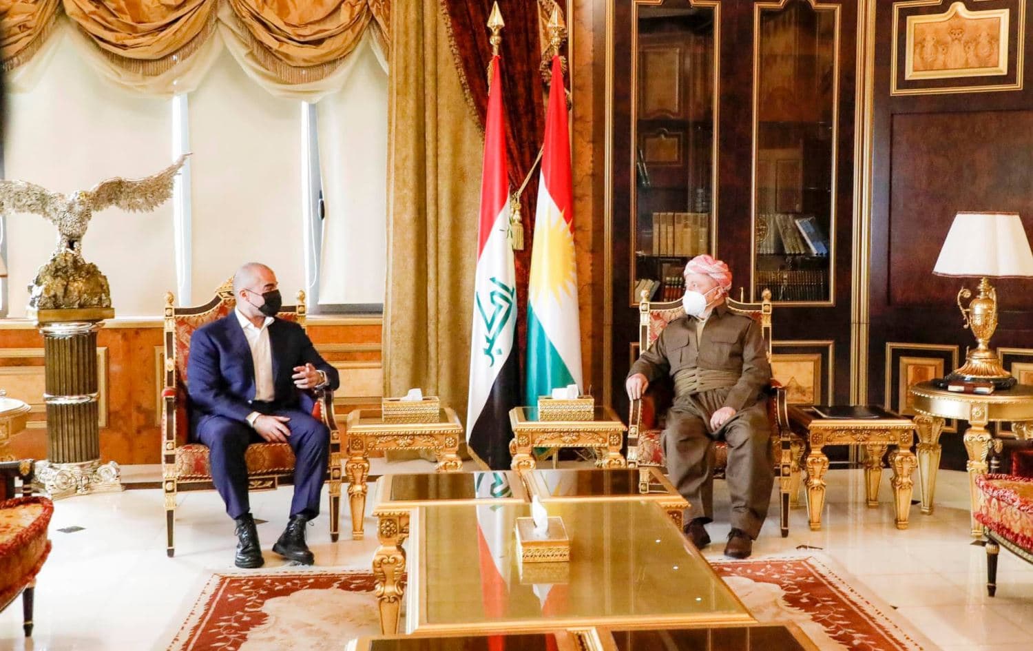 Masoud Barzani meets with Bafel Talabani on November 15, 2021. Photo: Bafel Talabani/Facebook