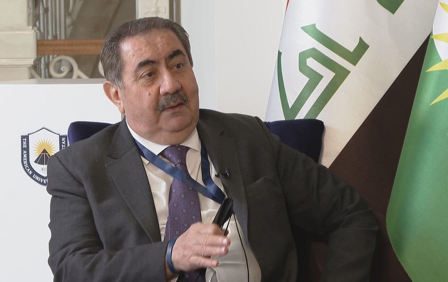 Hoshyar Zebari, senior politburo member of the Kurdistan Democratic Party (KDP), speaks to Rudaw in Duhok on November 16, 2021. Photo: screengrab/Rudaw