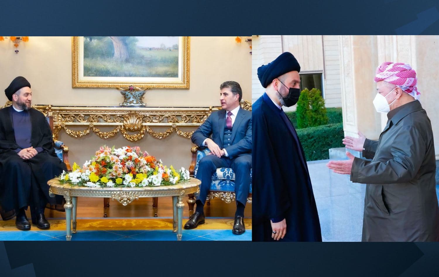 Ammar al-Hakim meets with Nechirvan Barzani (left) and Masoud Barzani (right). Photo: Hakim's Telegram channel