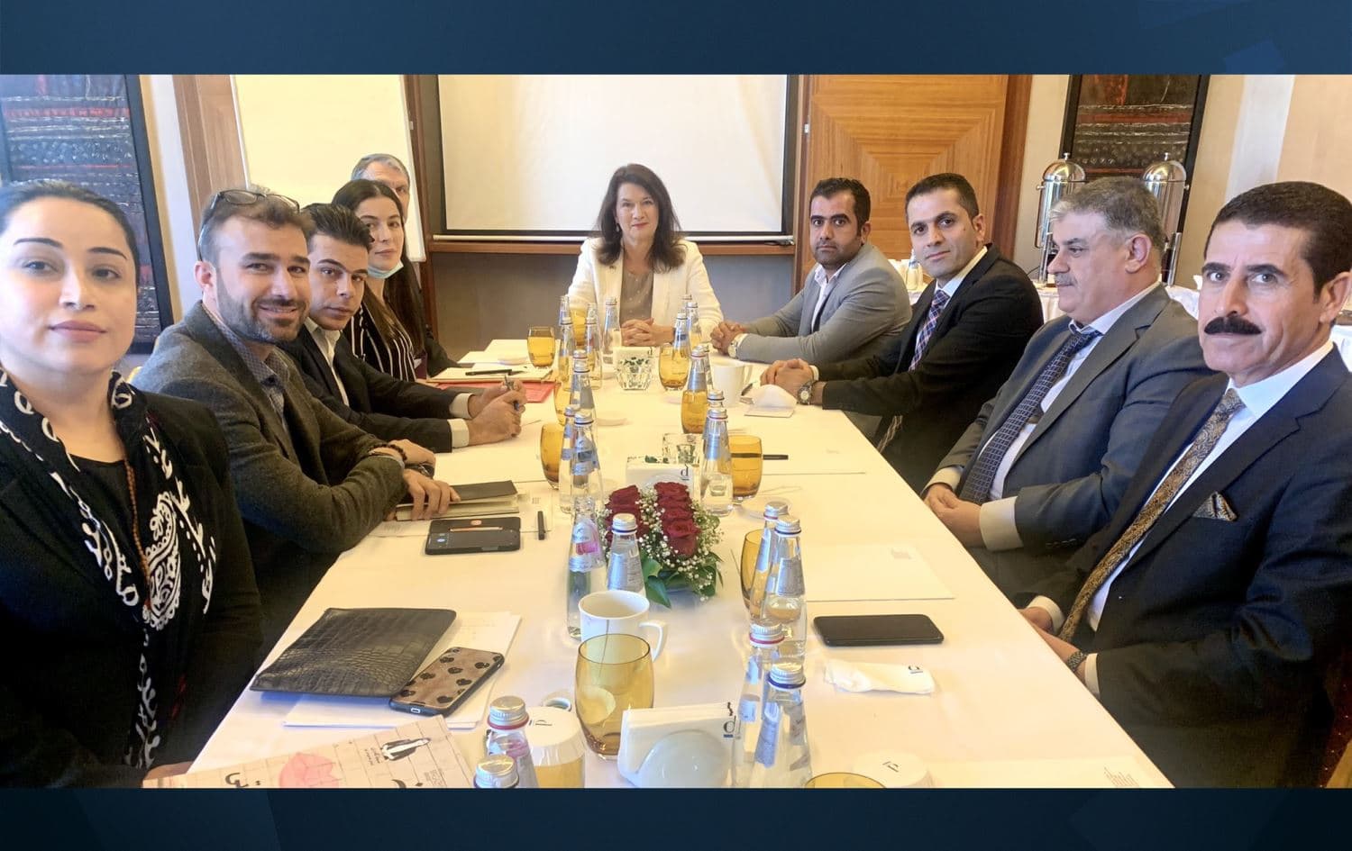 Swedish Foreign Minister Ann Linde (centre) met with Kurdistan civil rights activists, including Badal Barwari (right) and Halsho Abdulfatah (third right), in Erbil on November 23, 2021. Photo: handout/Ann Linde Twitter