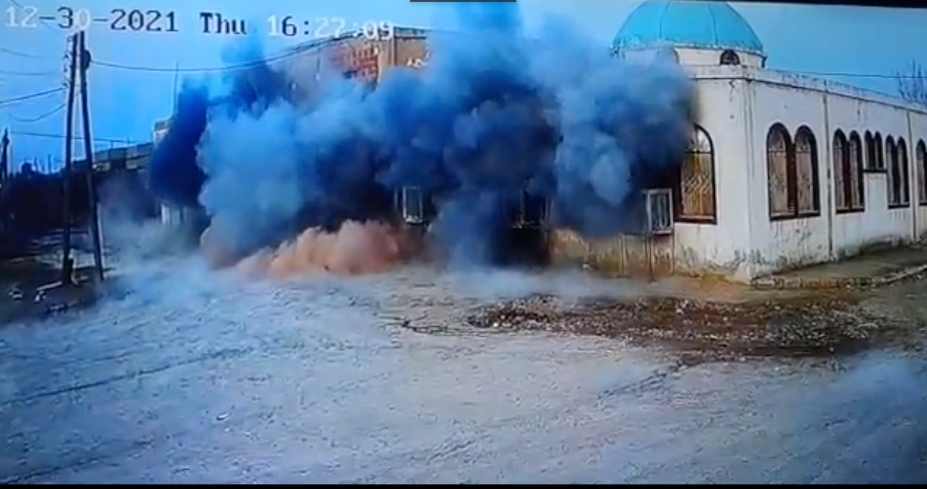 The moment a mosque in Hasaka was targeted by Turkish forces. Date: December 30, 2021. Photo: SDF/handout