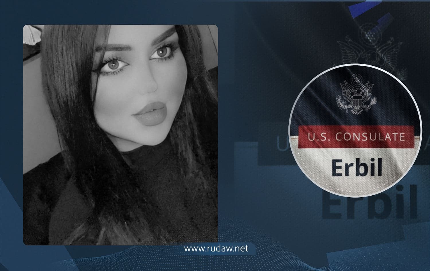 Doski Azad (left), and US Consulate Logo (right): Twitter; Graphic: Rudaw