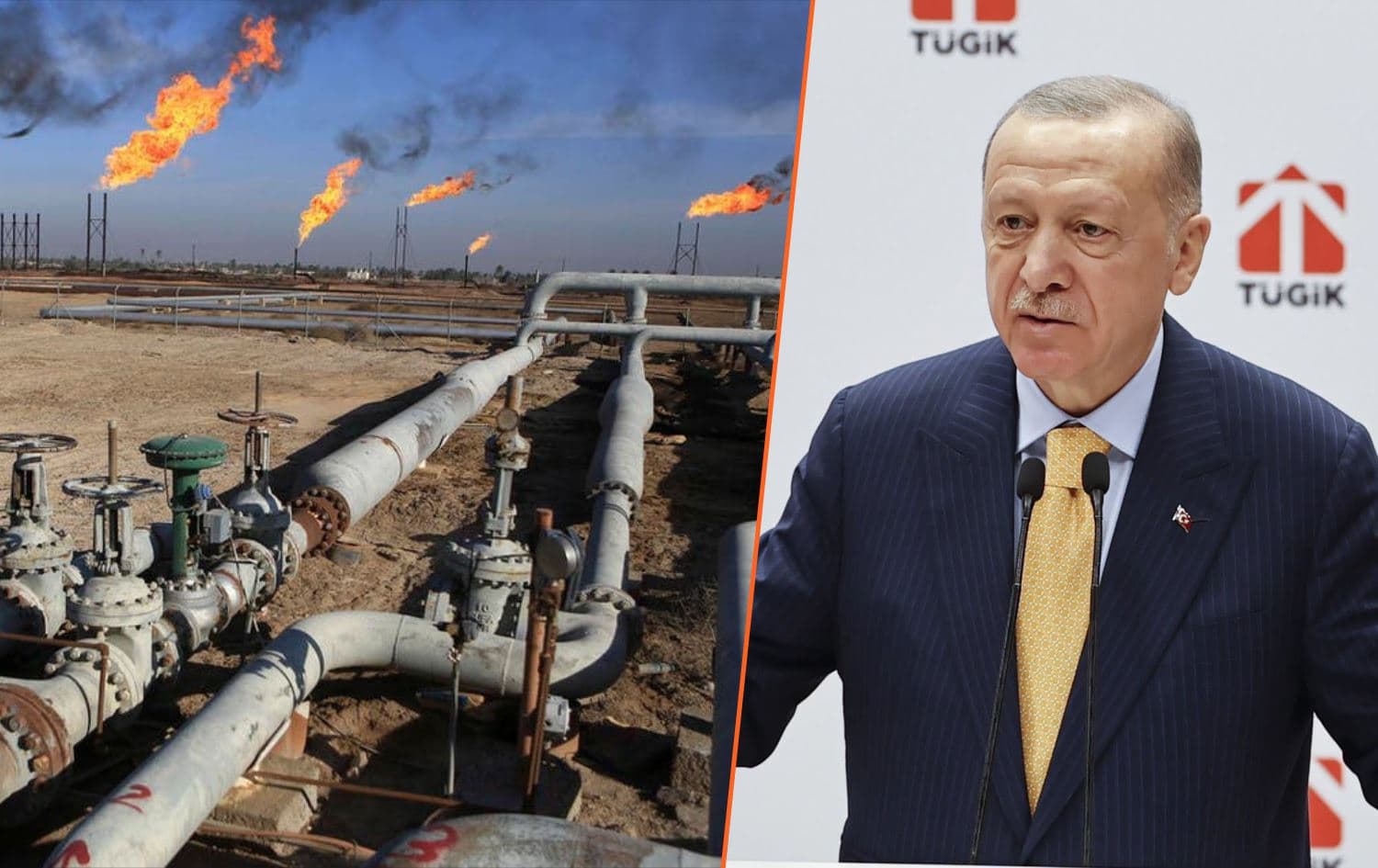 From left: An Iraqi oil field, and Turkish President Recep Tayyip Erdogan. File photos: AP and Turkish presidency 