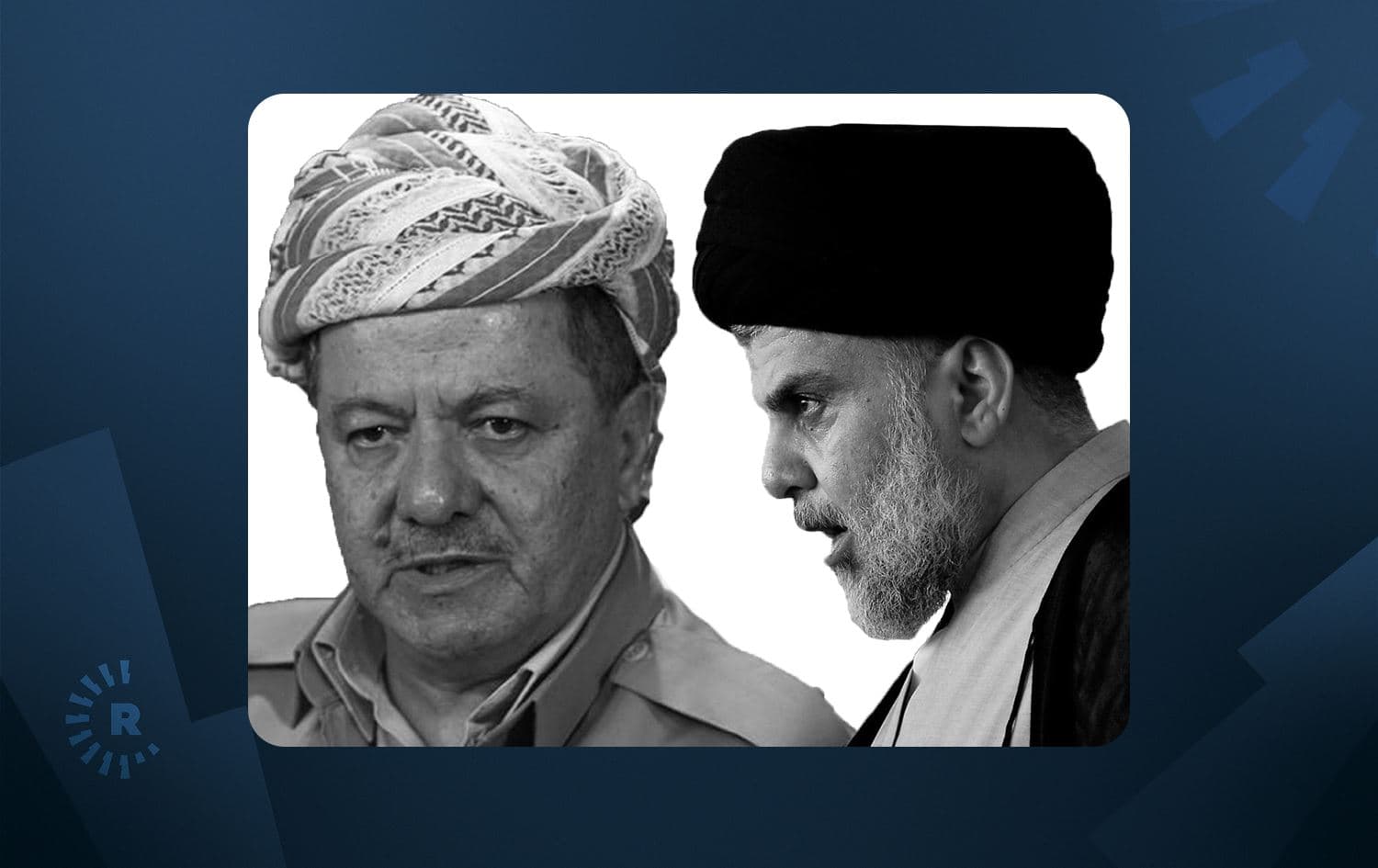 KDP head Masoud Barzani (left) and Shiite cleric Muqtada al-Sadr (right). Photo: AFP; Graphic: Aland Qaradaxi/Rudaw