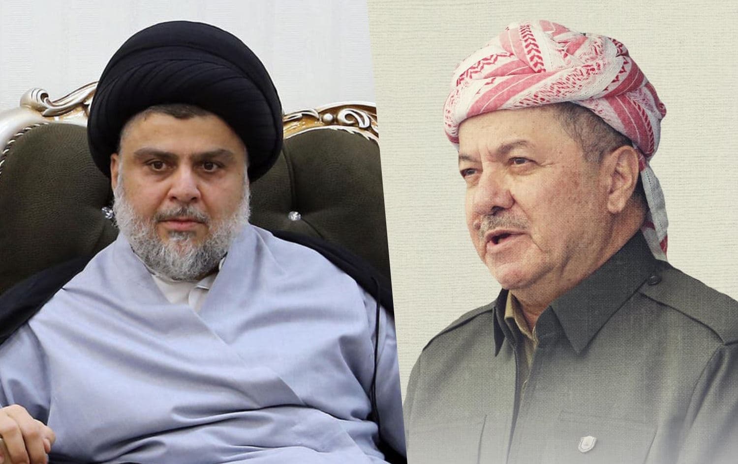 Photo: Shiite cleric Muqtada al-Sadr (left), and Kurdistan Democratic Party (KDP) leader Masoud Barzani (right). Photo: AFP; Barzani's office 