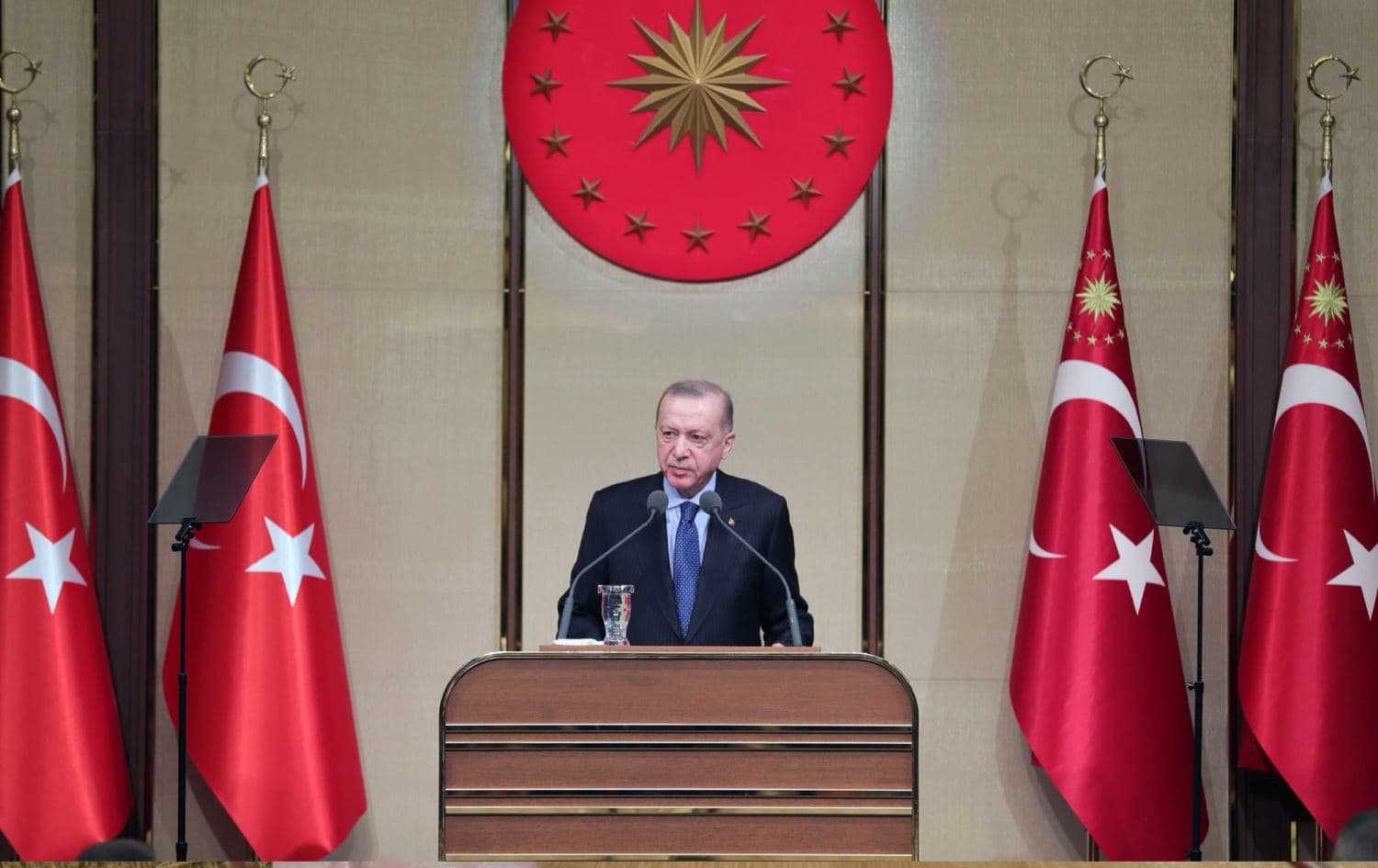 Turkish President Recep Tayyip Erdogan speaks during an event at his presidential palace on February 24, 2022. Photo: handout 
