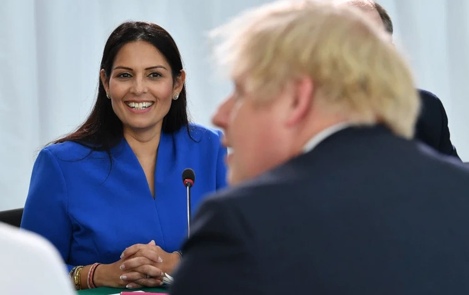 UK Home Secretary Priti Patel pictured with UK Prime Minister Boris Johnson. File photo: AFP
