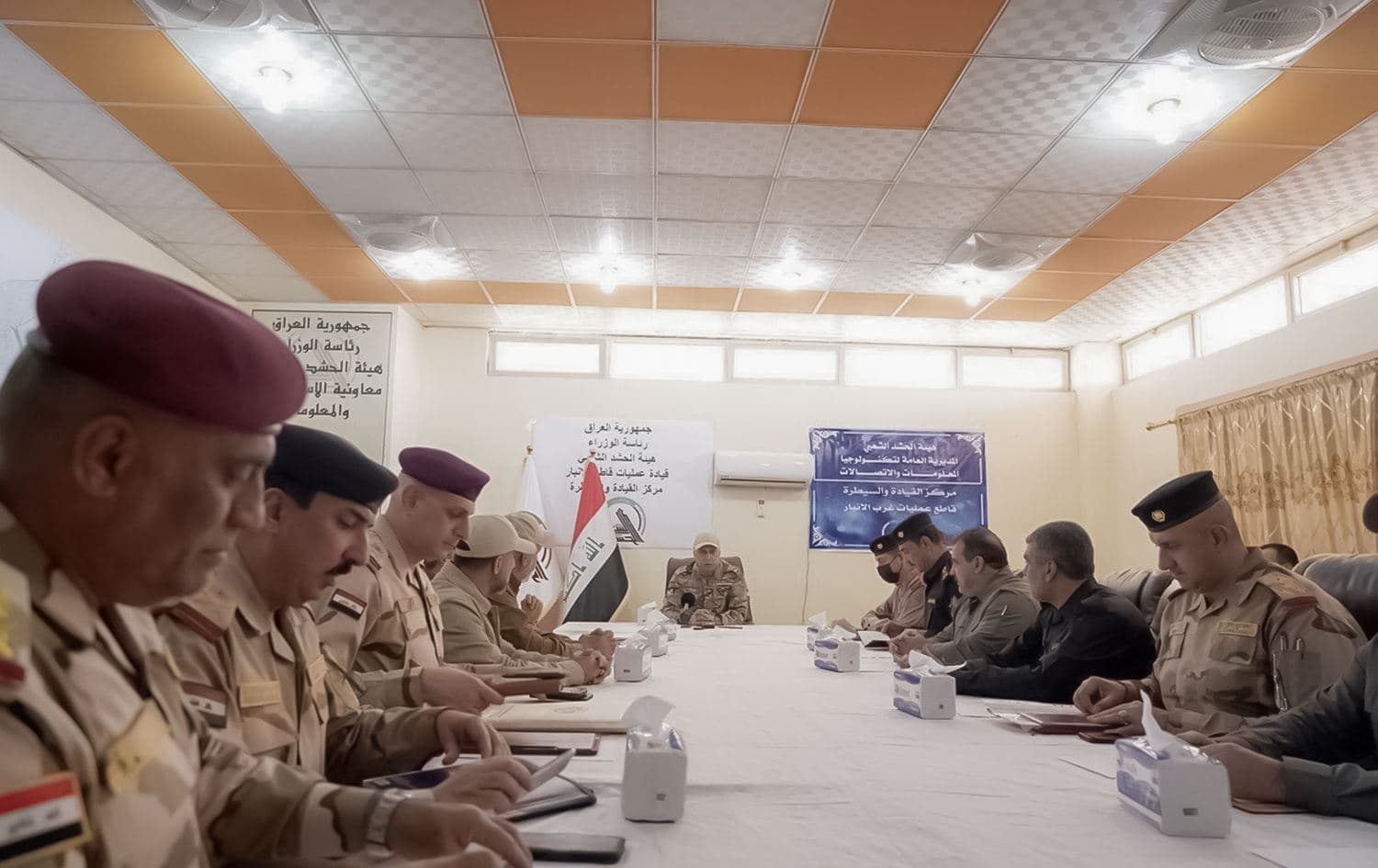 Iraqi Prime Minister Mustafa al-Kadhimi visits the PMF headquarters in Anbar ahead of Operation Solid Will's second phase on April 23, 2022. Photo: Iraqi prime minister's office