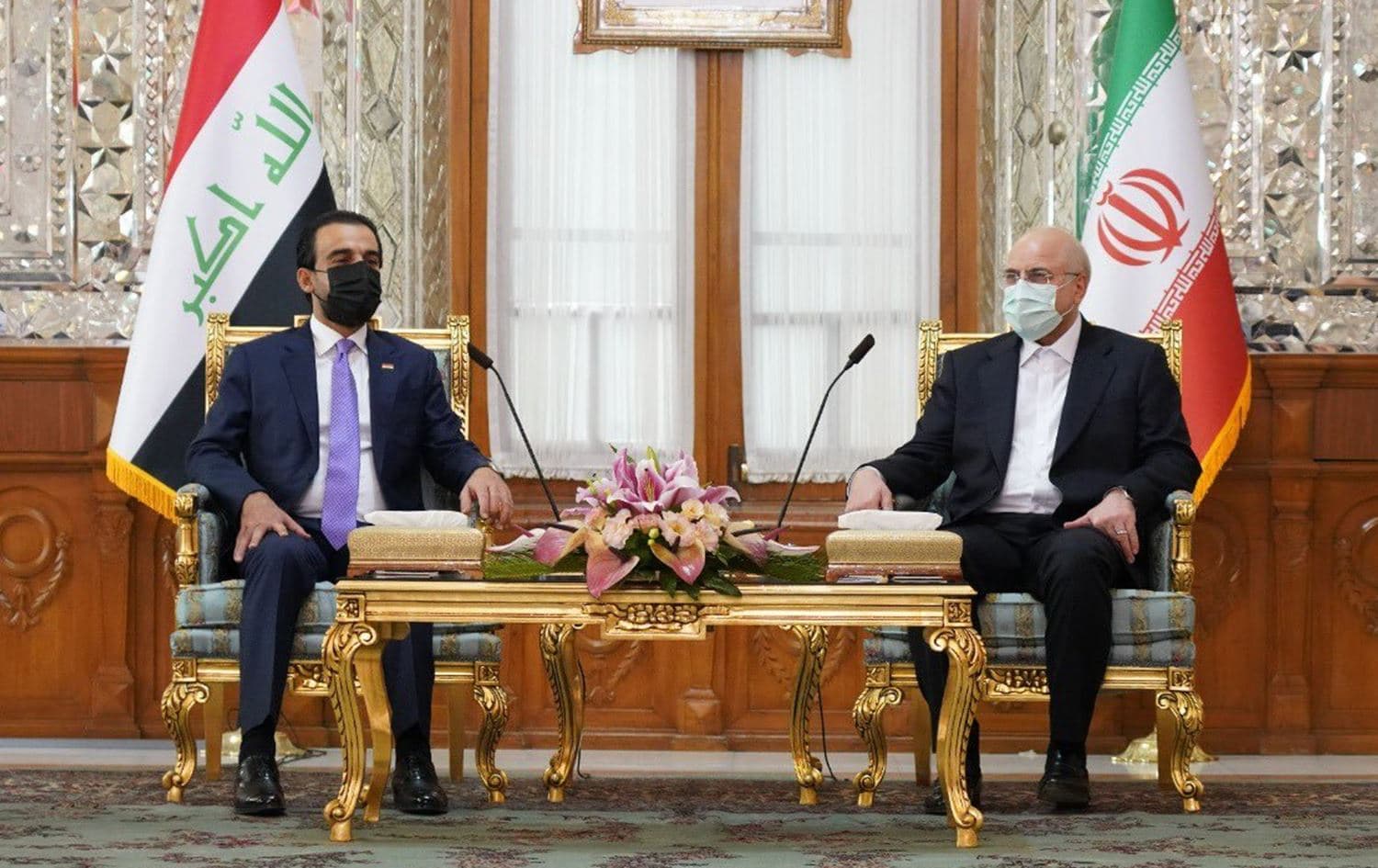 Iraqi parliament speaker Mohammed al-Halbousi met with his Iranian counterpart Mohammad Bagher Qalibaf in Tehran on April 27, 2022. Photo: Halbousi's office