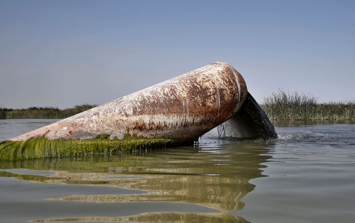 Wastewater is discharged into the Iraqi marshes in the southern district of Chibayish. Photo: AFP
