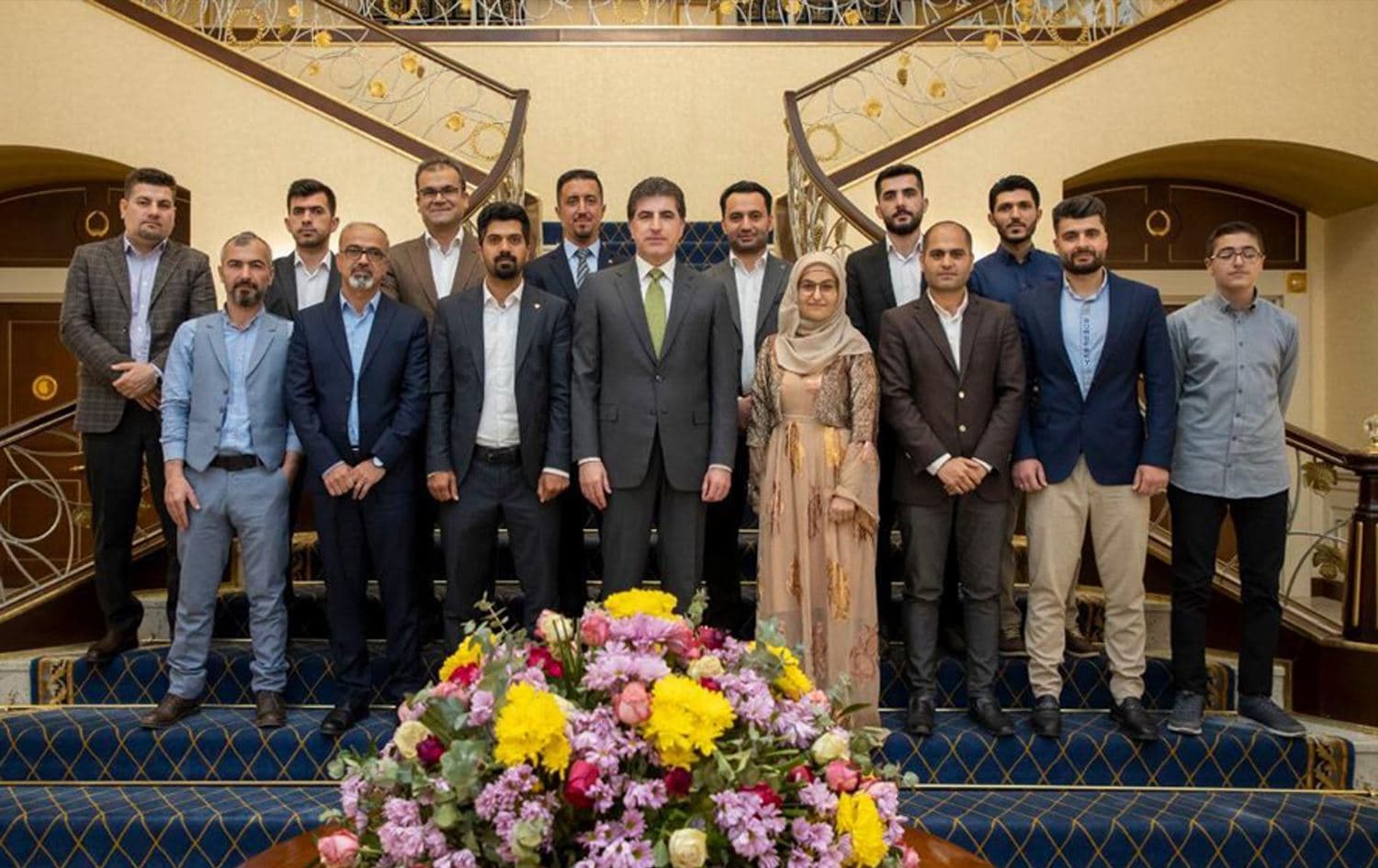 President Nechirvan Barzani and the volunteers who contributed to the addition of Sorani dialect to Google Translate. Date: May 19, 2022. Photo: KRP/handout 