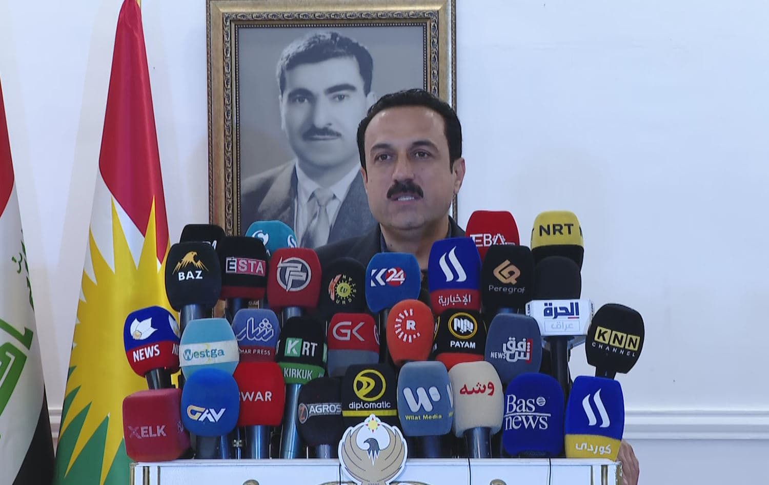 Erbil governor Omed Khoshnaw speaking at a press conference on June 4, 2022. Photo: Rudaw