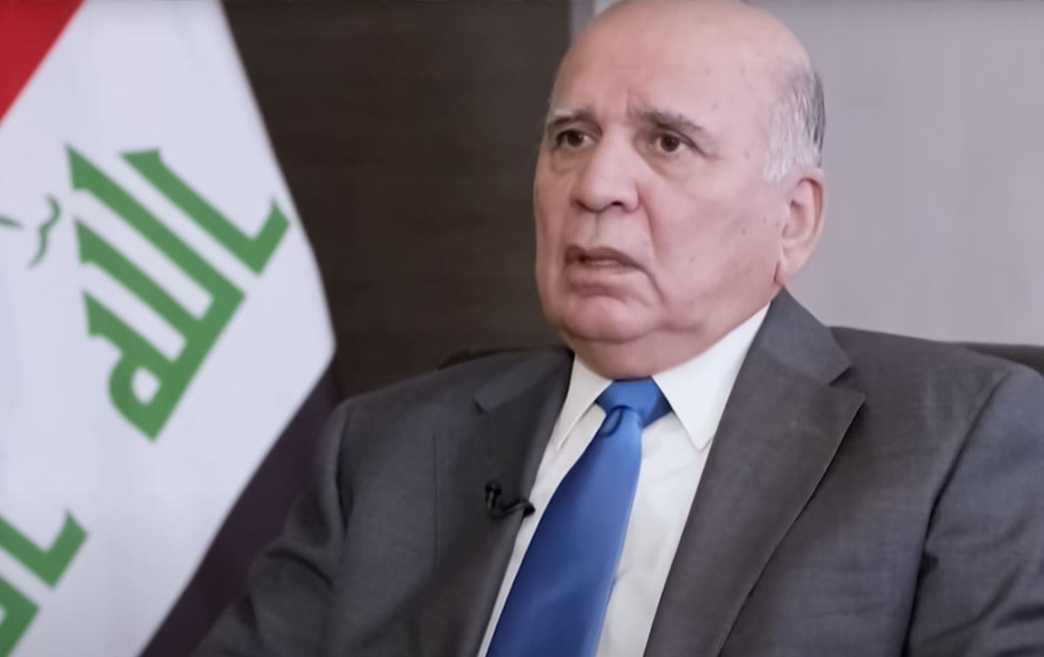Iraqi Foreign Minister Fuad Hussein in an interview with al-Ghad aired on June 12, 2022. Photo: screenshot/al-Ghad