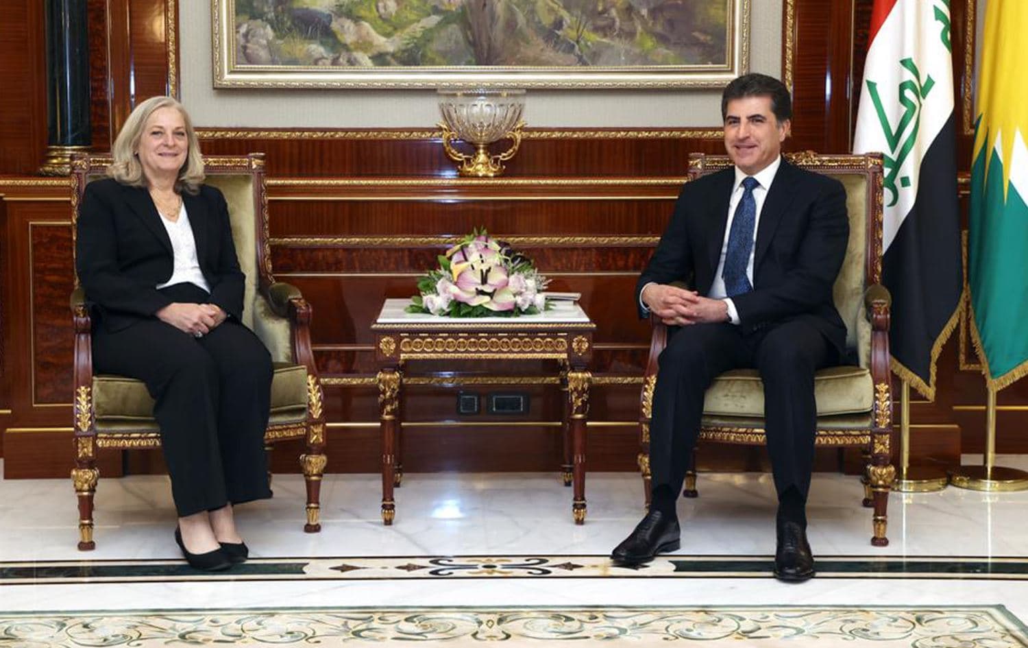 Kurdistan Region President Nechirvan Barzani receives the new US Ambassador to Iraq, Alina Romanowski, in Erbil on June 16, 2022. Photo: Office of the President