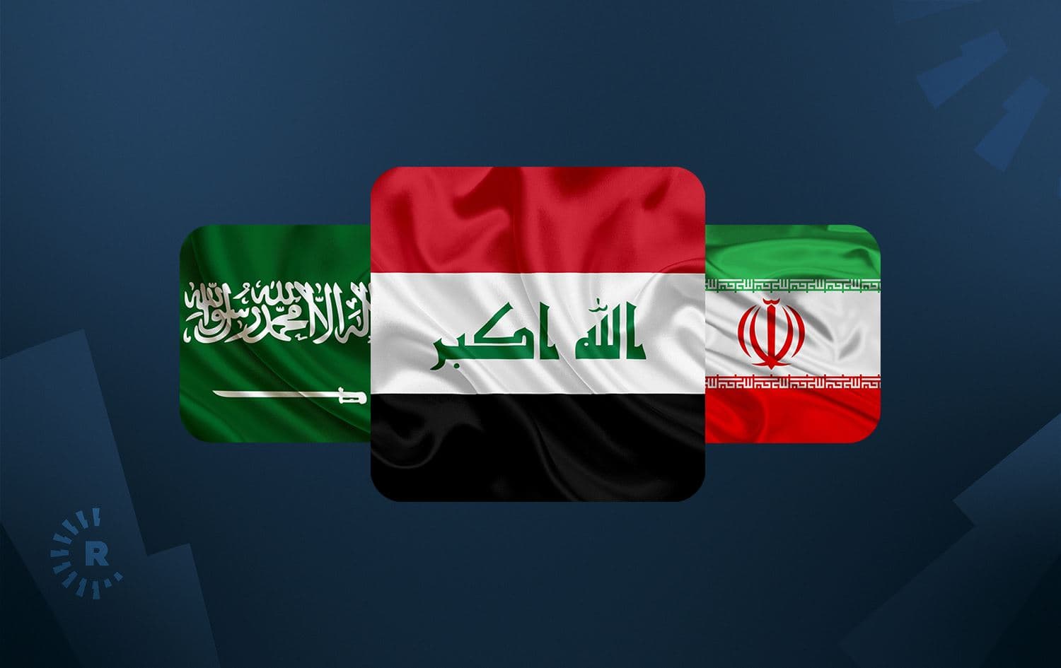 From left: Flags of Saudi Arabia, Iraq, and Iran. Graphic: Rudaw