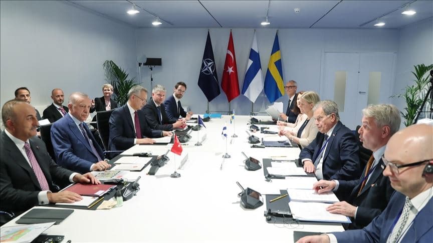 Turkish, Swedish and Finish top officials meet in Madrid on June 28, 2022. Photo: AA