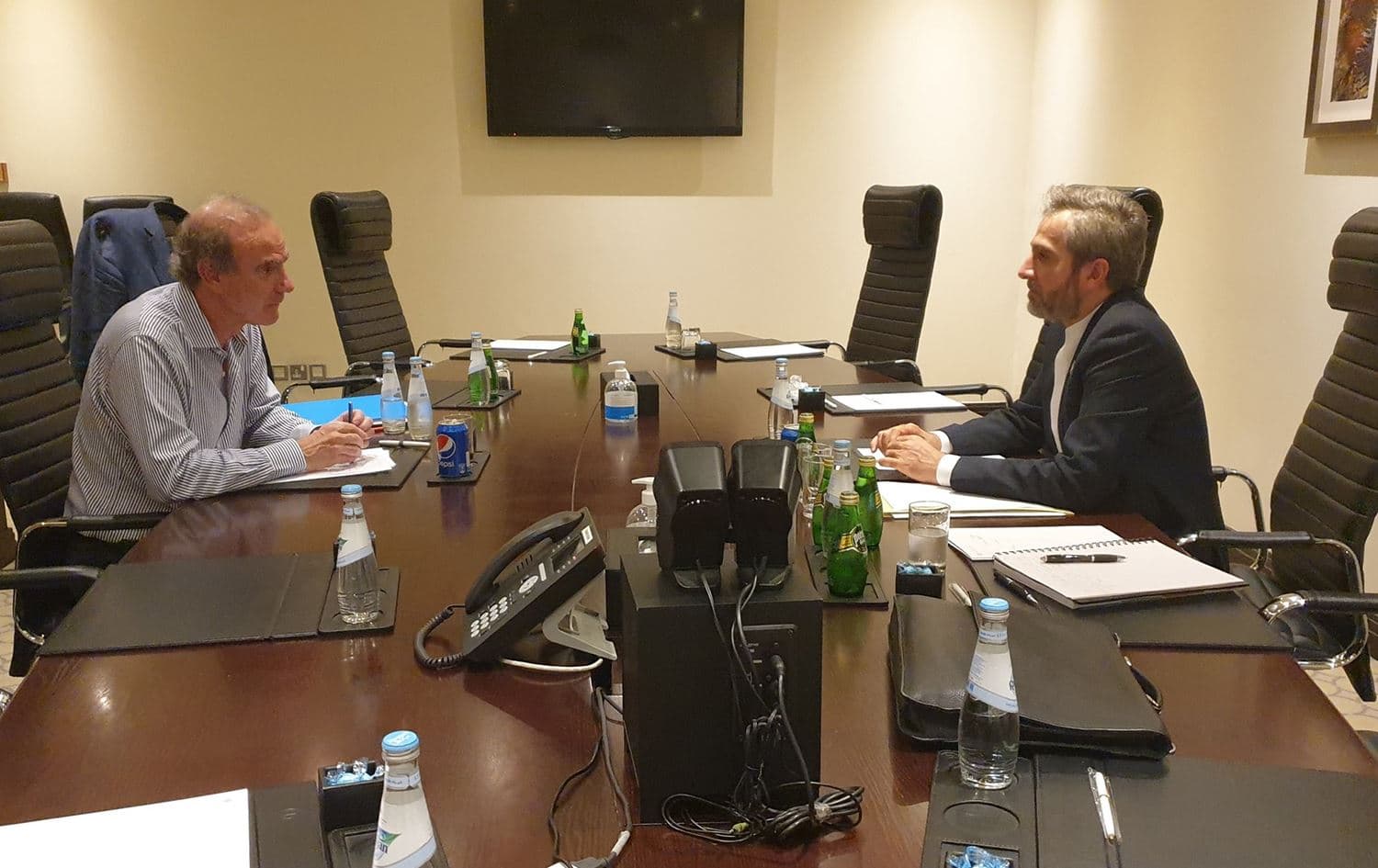 EU coordinator Enrique Mora and Iran's chief negotiator Ali Bagheri in Doha on June 29, 2022. Photo: Enrique Mora/Twitter 