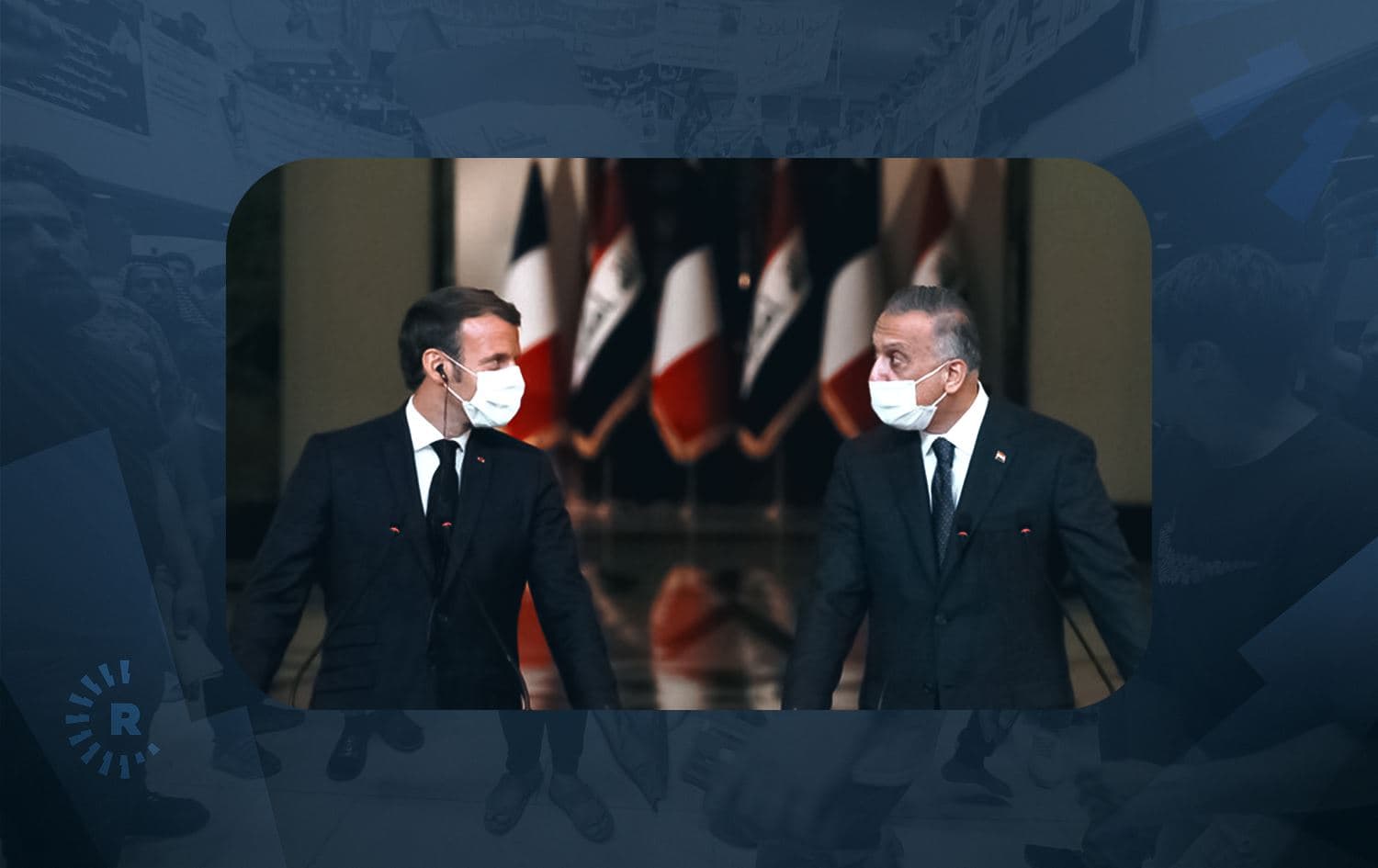 Emmanuel Macron and Iraq's Prime Minister Mustafa Al-Kadhimi (right) in Baghdad. Photo: AFP 