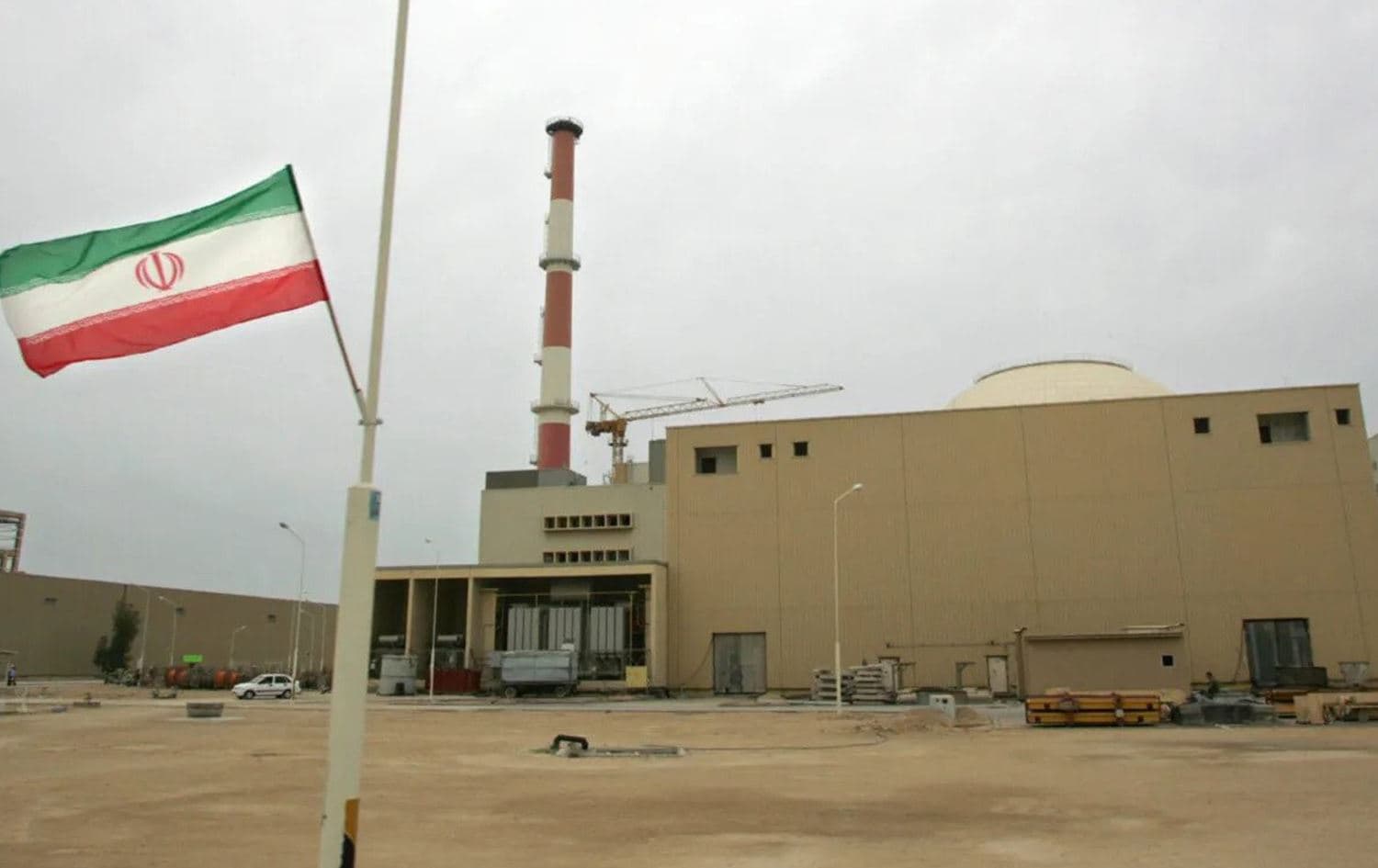 Iran flag outside the Bushehr nuclear power plant. File photo: AFP