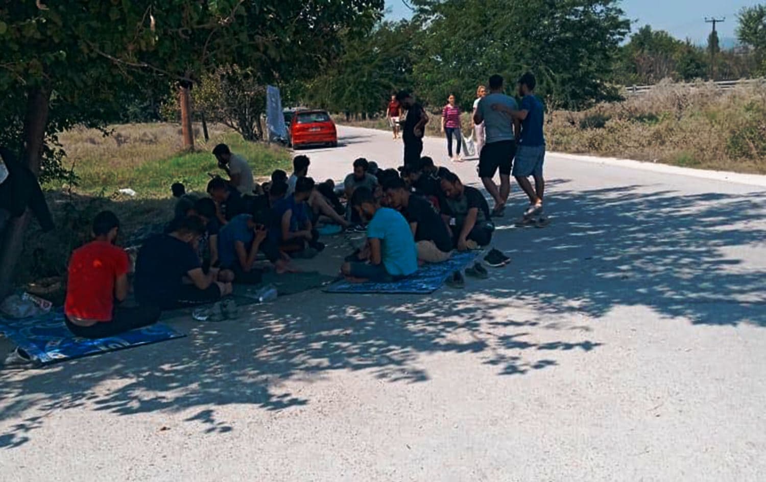 Photo of Yazidi migrants stranded outside refugee camps in Serres, Greece, on September 1, 2022. Photo: Submitted